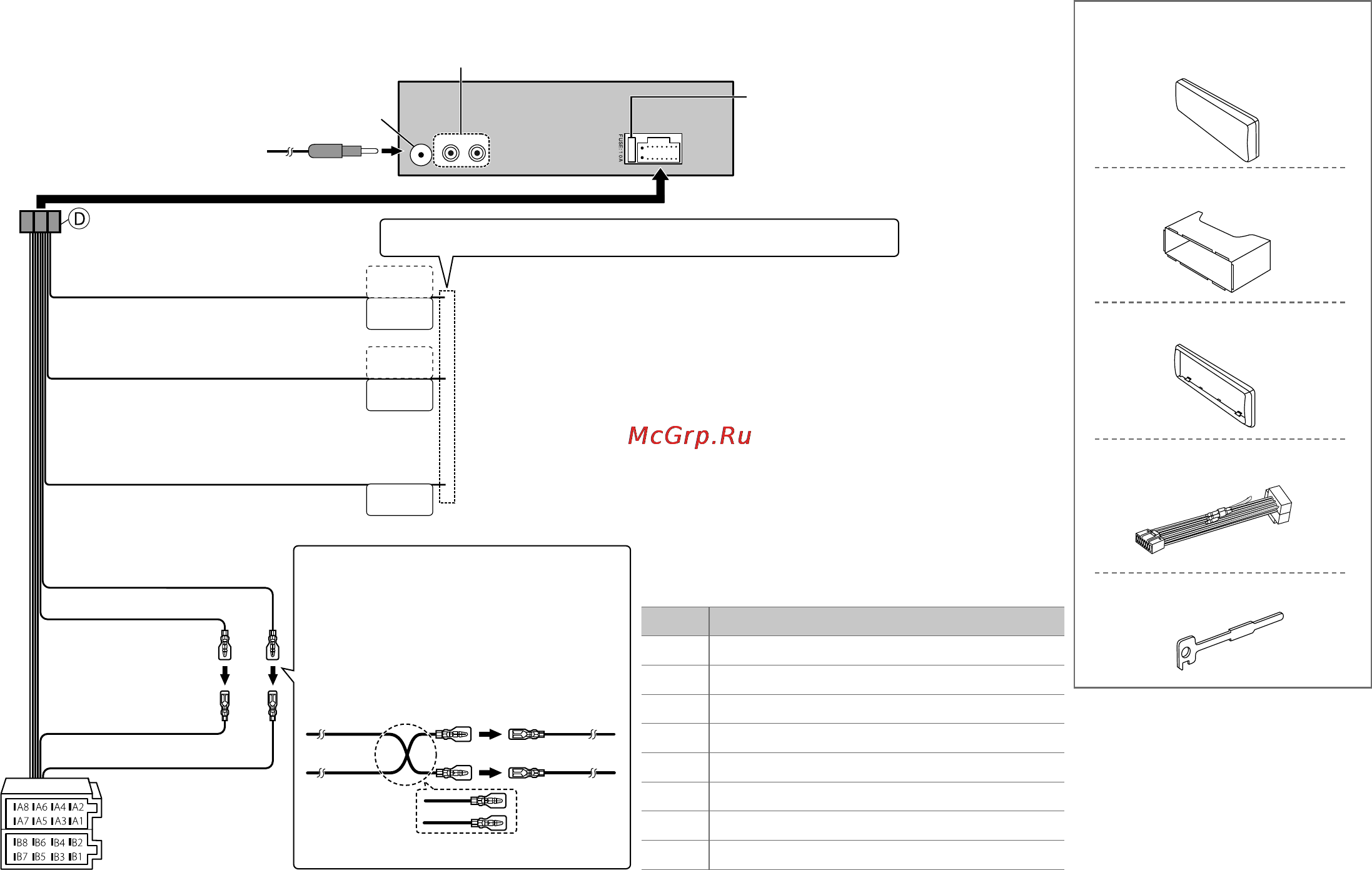 Kenwood KDC-U31R [15/52] Wiring connection part list for installation