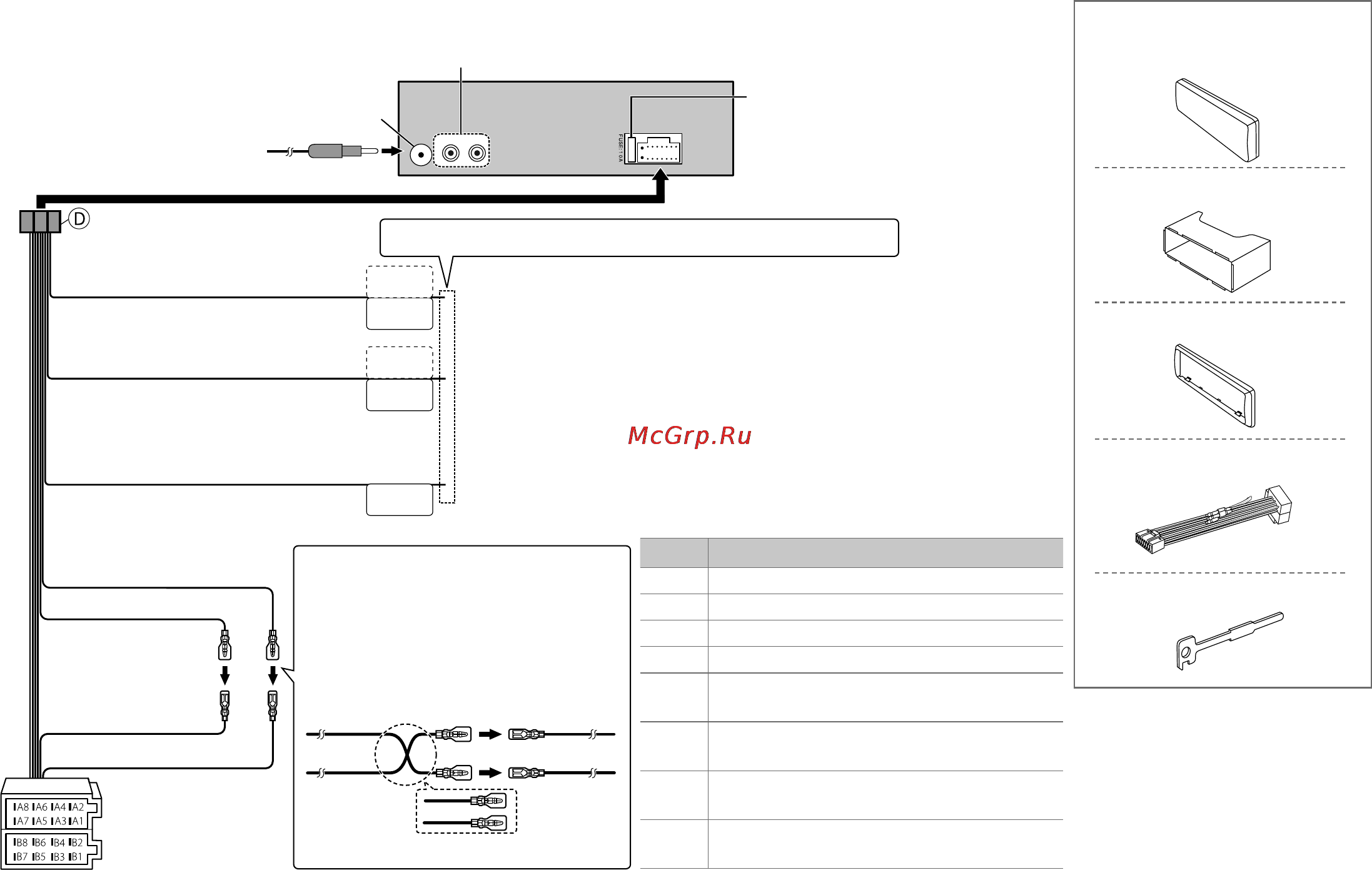 Kenwood KDC-U31R [27/52] Verdrahtungsanschluss teileliste für den einbau