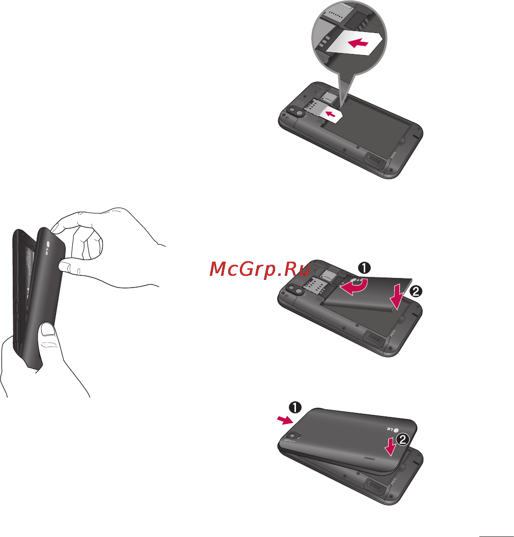 LG P970 [23/238] Установка sim карты и аккумулятора