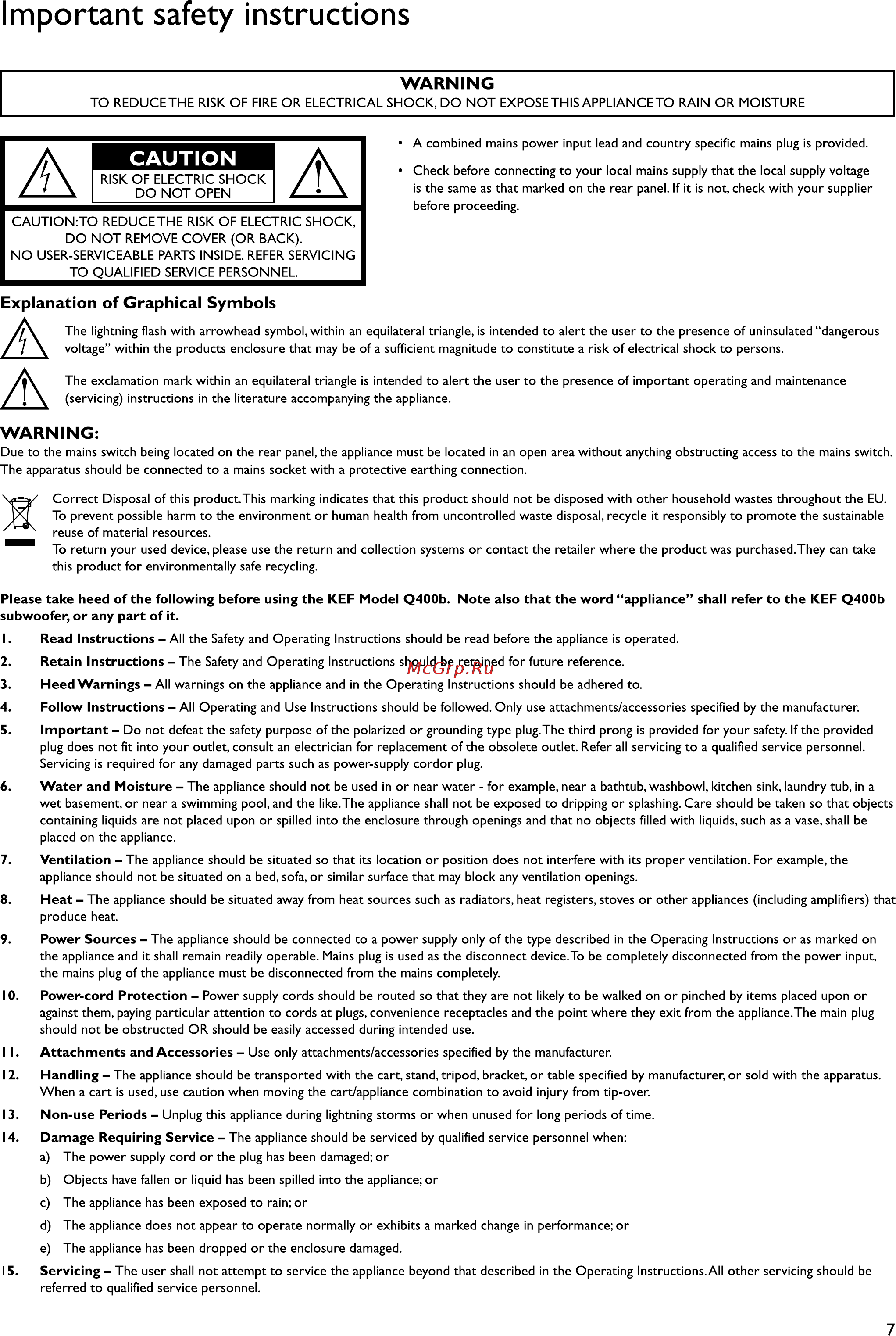 Kef Q400B Black Oak [7/32] Important safety instructions