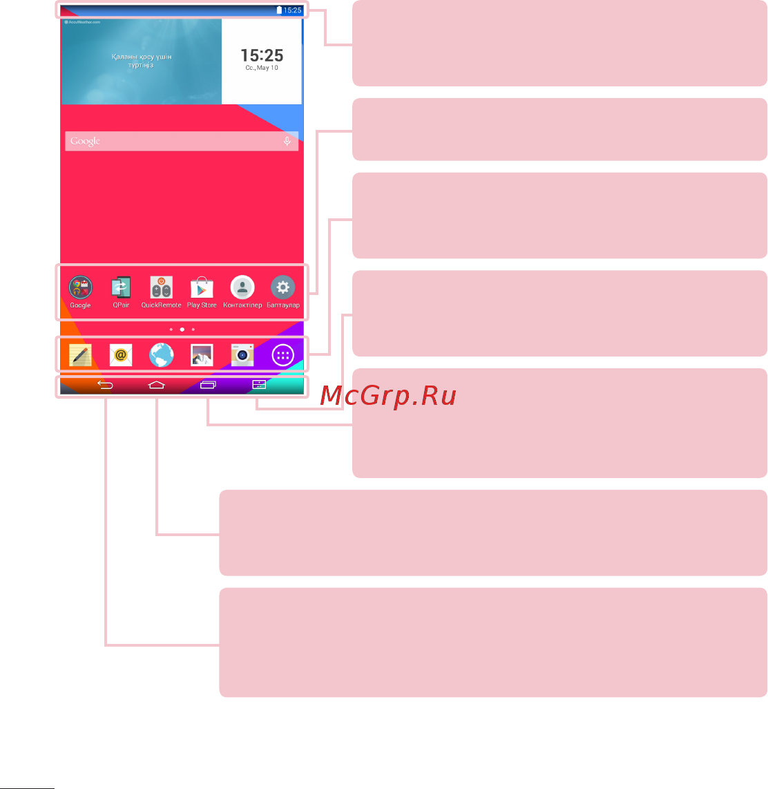 LG V400 G Pad 7.0 [270/464] Жылдам өту пернелері негізгі экранның төменгі жағында қол жетімді және ол ең көп пайдаланылатын функцияларға оңай бір рет түртіп өтуге мүмкіндік береді