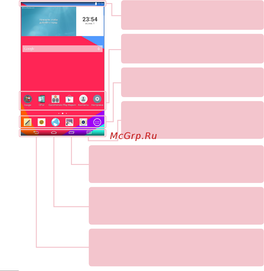 LG V400 G Pad 7.0 [36/464] Клавишибыстрогодоступанаходятсявнижнейчастиглавногоэкрана ииспользуютсядляудобногоибыстрогодоступакнаиболеечасто используемымфункциям