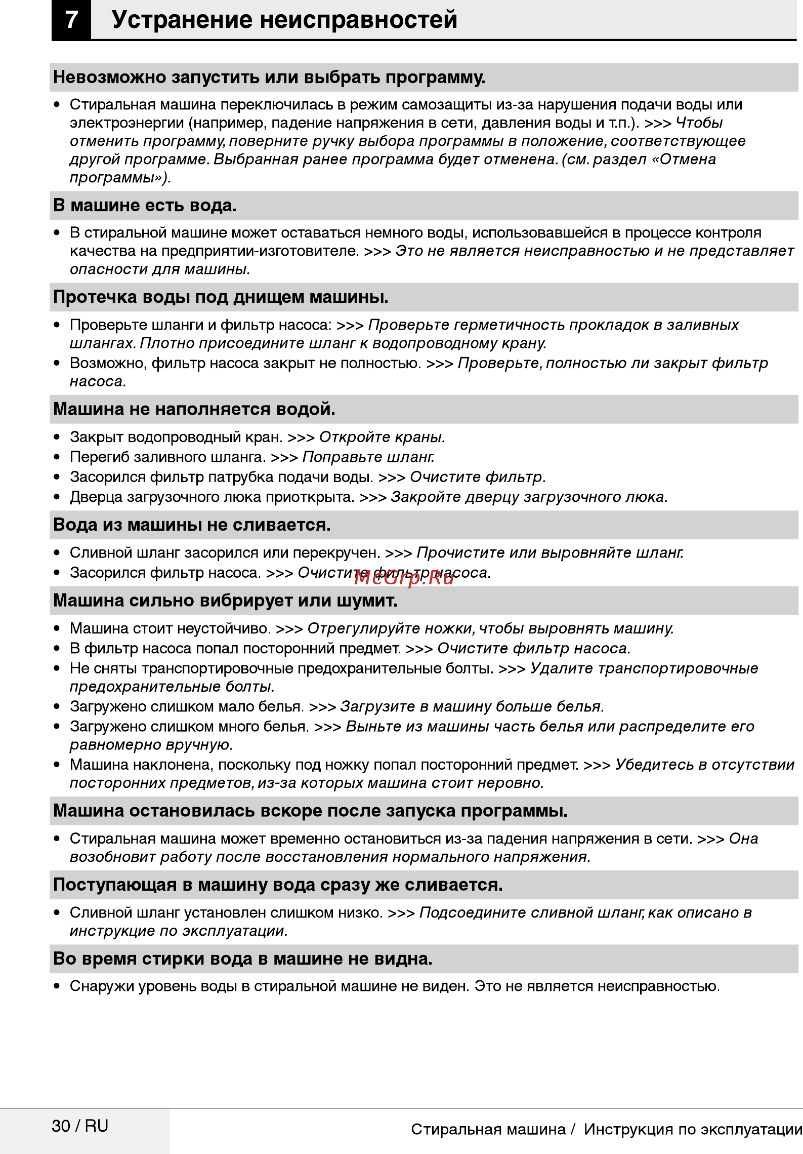 Beko MVY 69021 MW1 [30/40] Устранение неисправностей