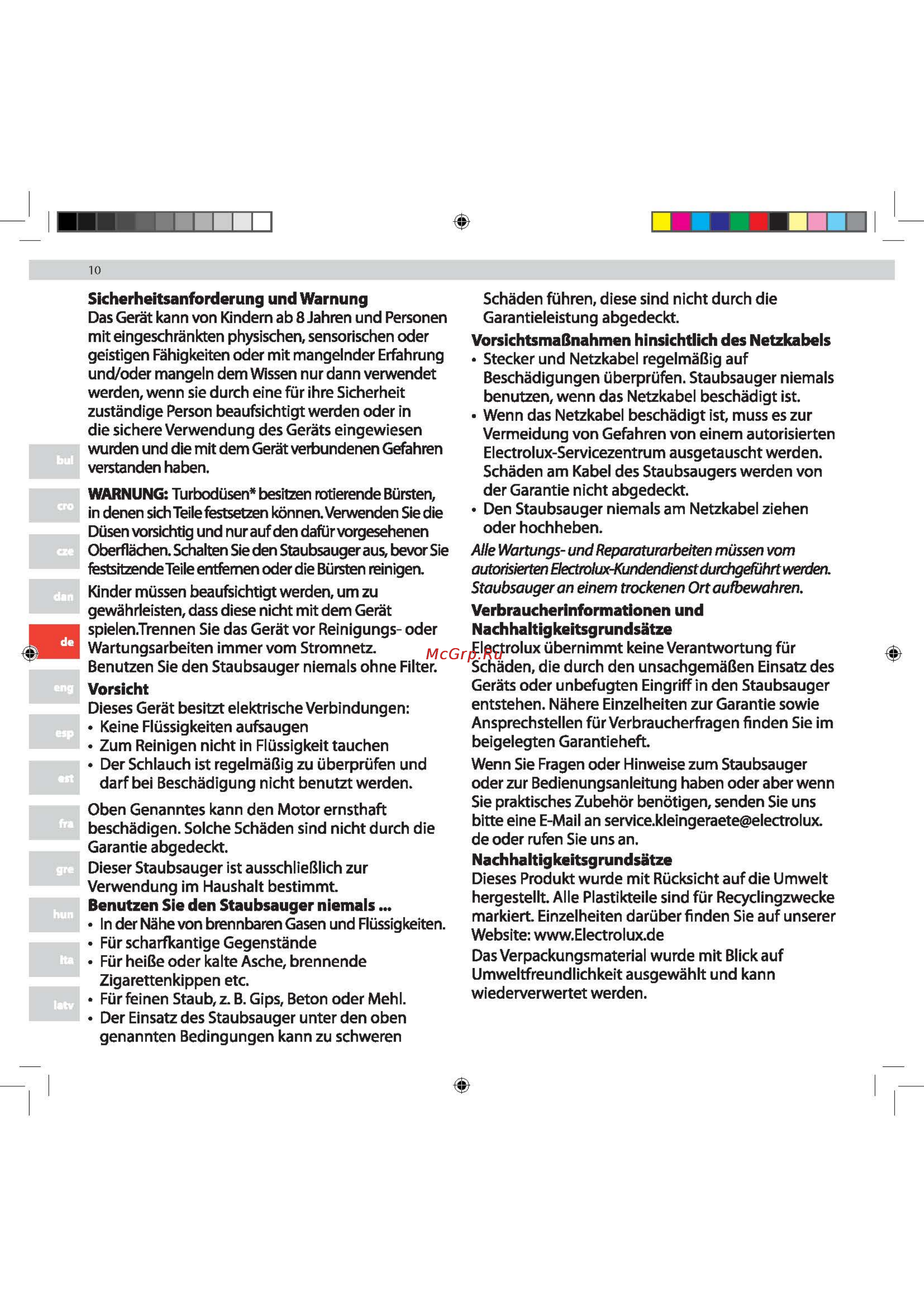 Electrolux Ultra Silencer USENERGY [10/80] Benutzen sie den staubsauger niemals