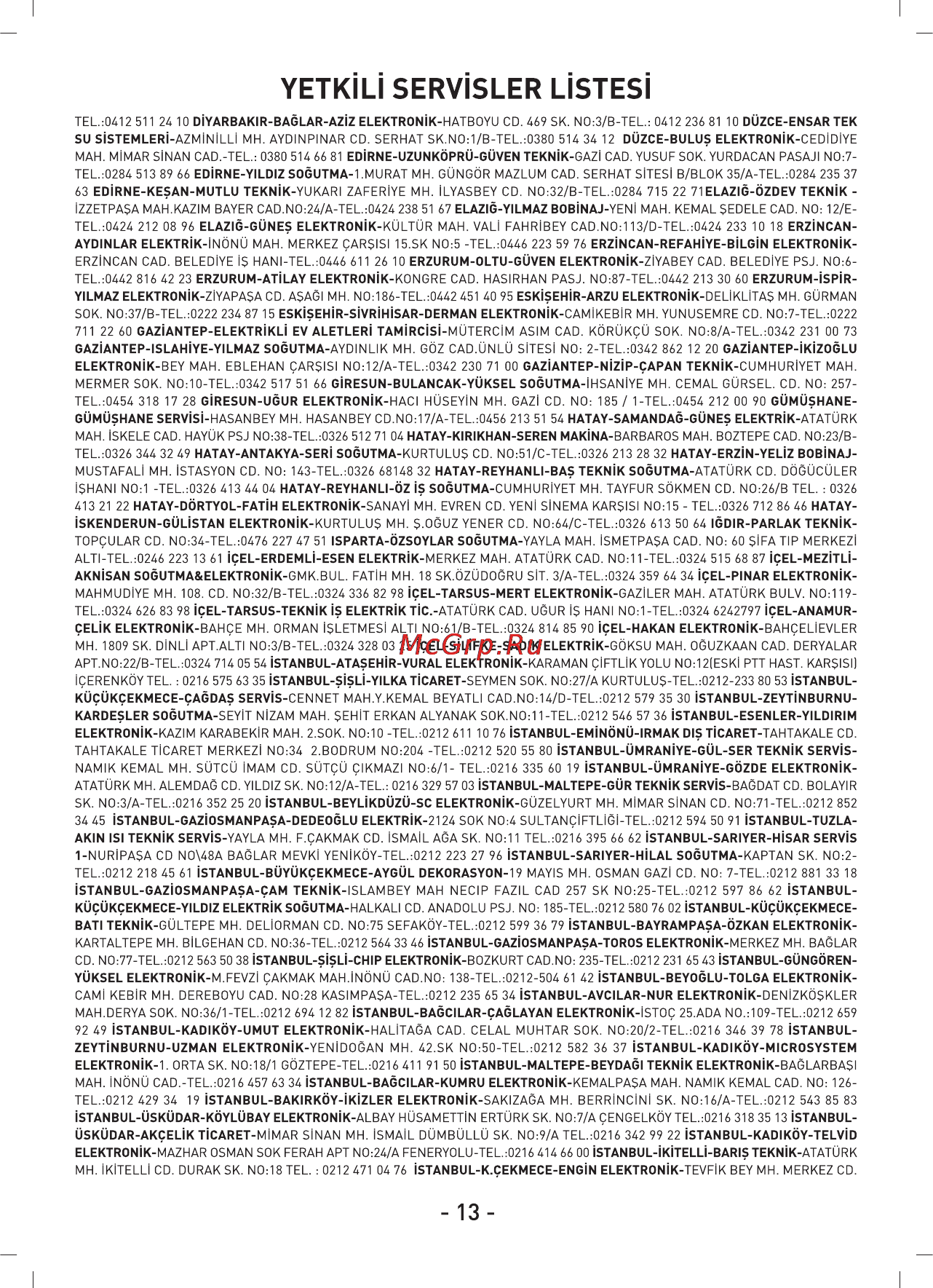 Sinbo SCO-5030 [14/20] Yetkílí servísler listes