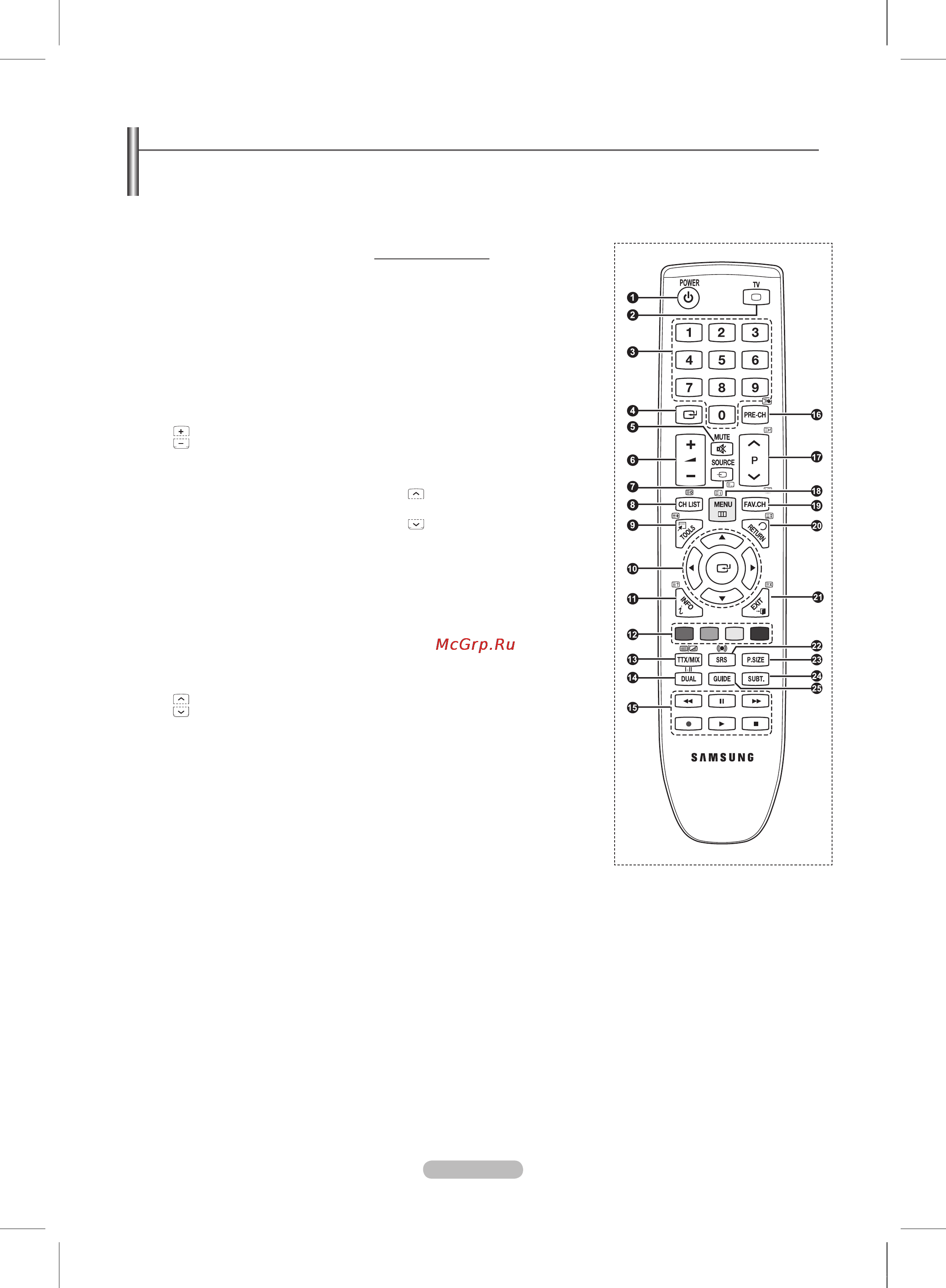 Samsung PS50B451B [44/73] Пульт дистанционного управления