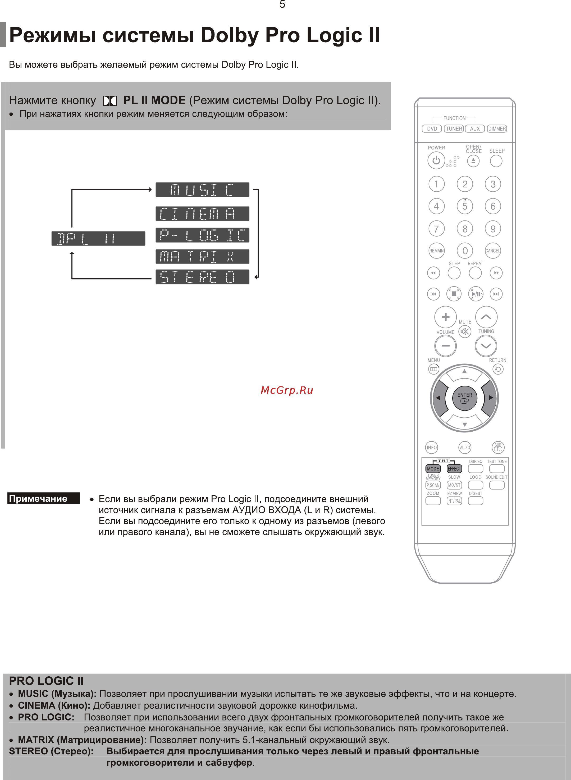 Samsung HT-Q9 [54/66] Iрежимы системы dolby pro logic ii