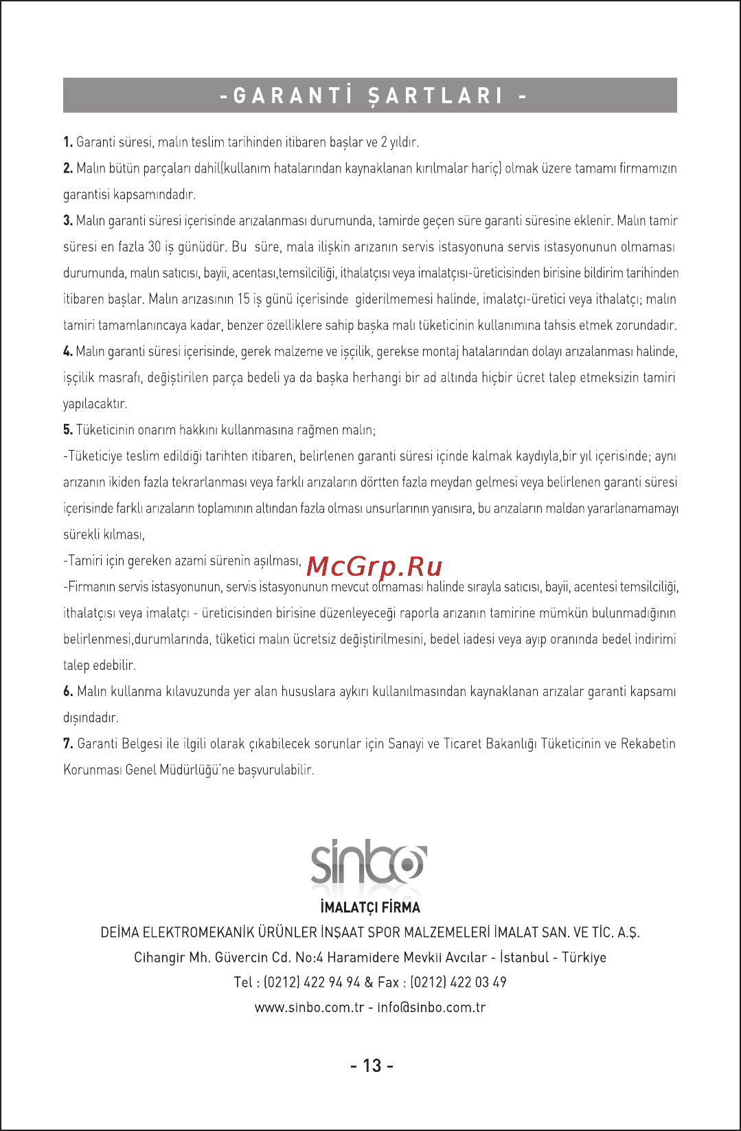 Sinbo SHD-2683 [14/16] Garanti sartlari
