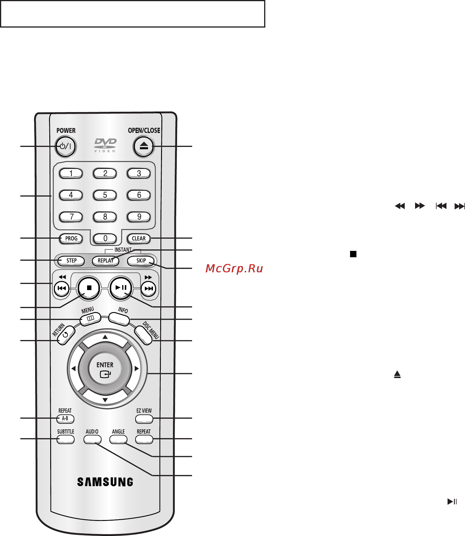 Samsung DVD-P355 [68/118] Огляд пульта дистанц1йного керування