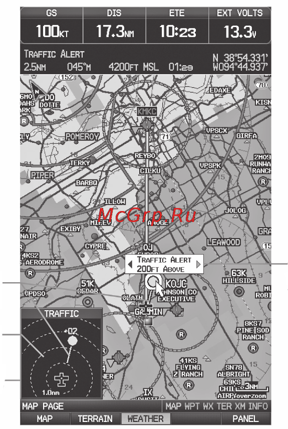 Garmin GPSMAP 695 [124/192] Индикация данных трафика