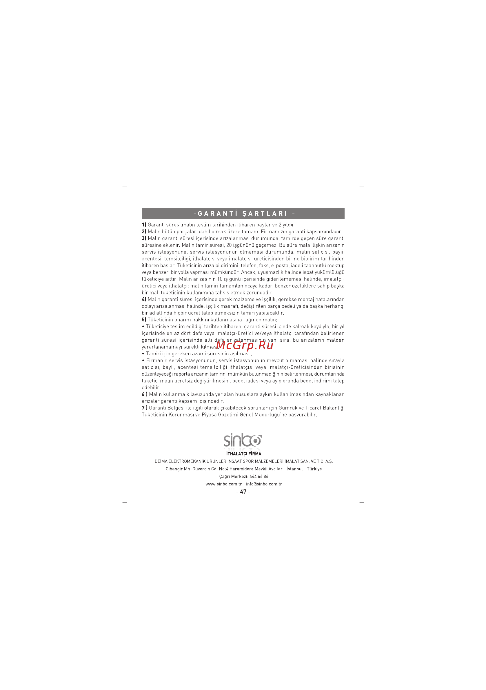 Sinbo SBP-4608 [48/50] Garantí çartlari