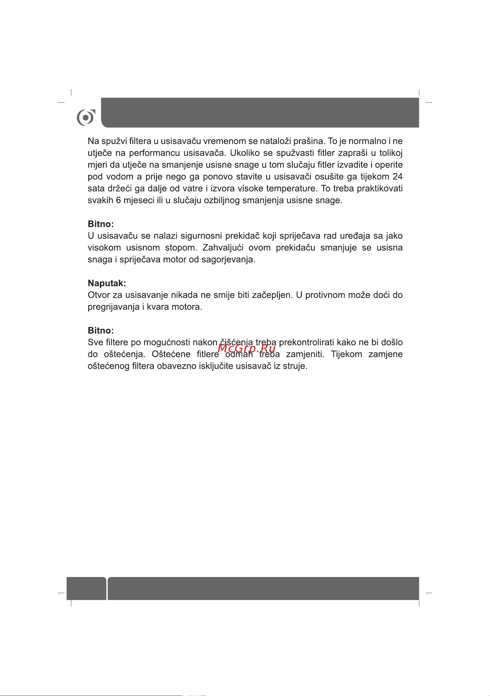 Sinbo SVC 3449 черный [44/54] Bitni naputak