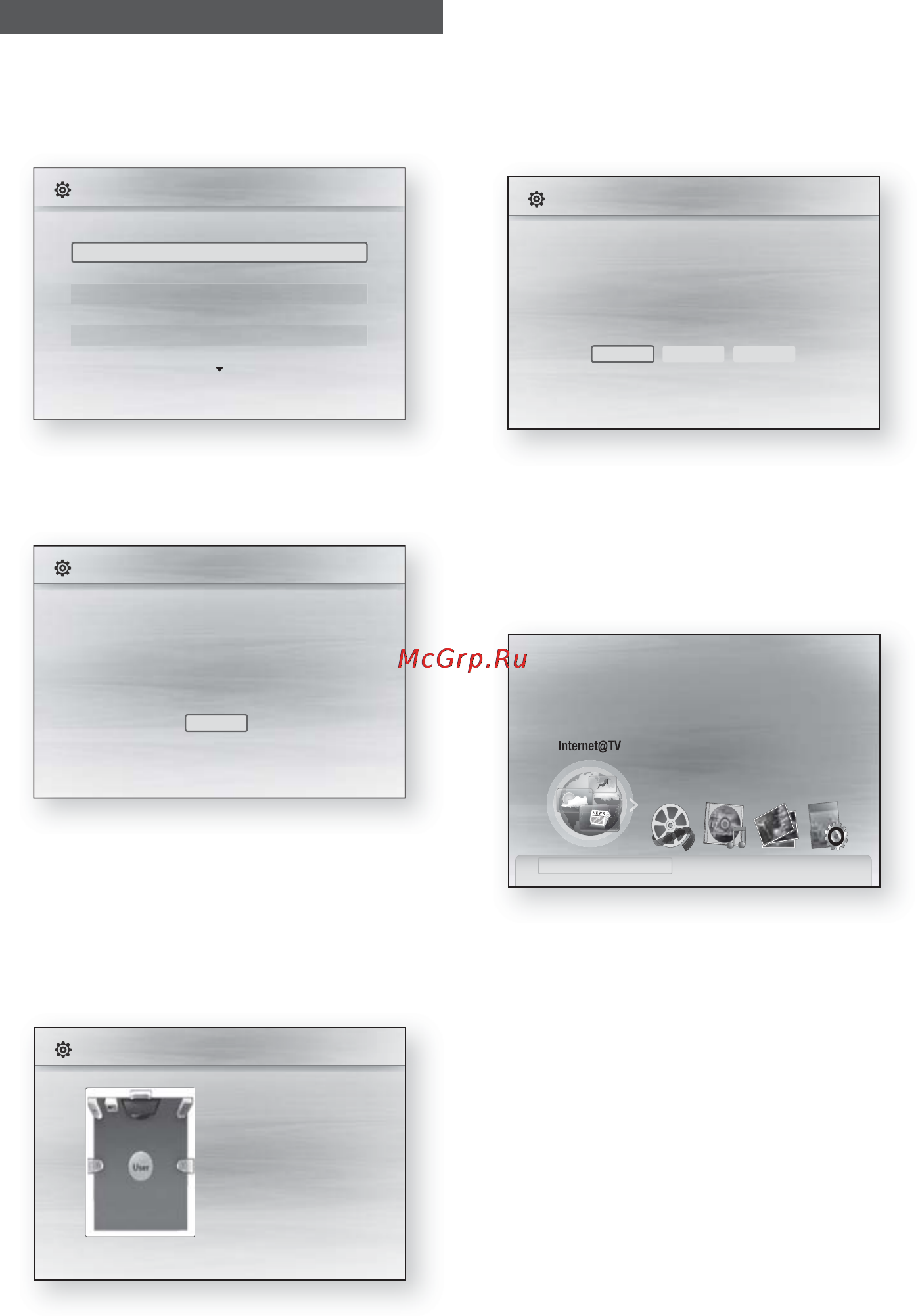 Samsung HT-C5500 [28/268] When the product is connected to tv for the ﬁ rst time product will turn on automatically do not confuse because this is not malfunction the home menu will not be displayed if you do not conﬁ gure the initial settings if you press the blue d button during the musical auto calibration network setup you can access the home menu even if the network setup is not completed yet when you return to home menu the full screen mode will be cancelled automatically