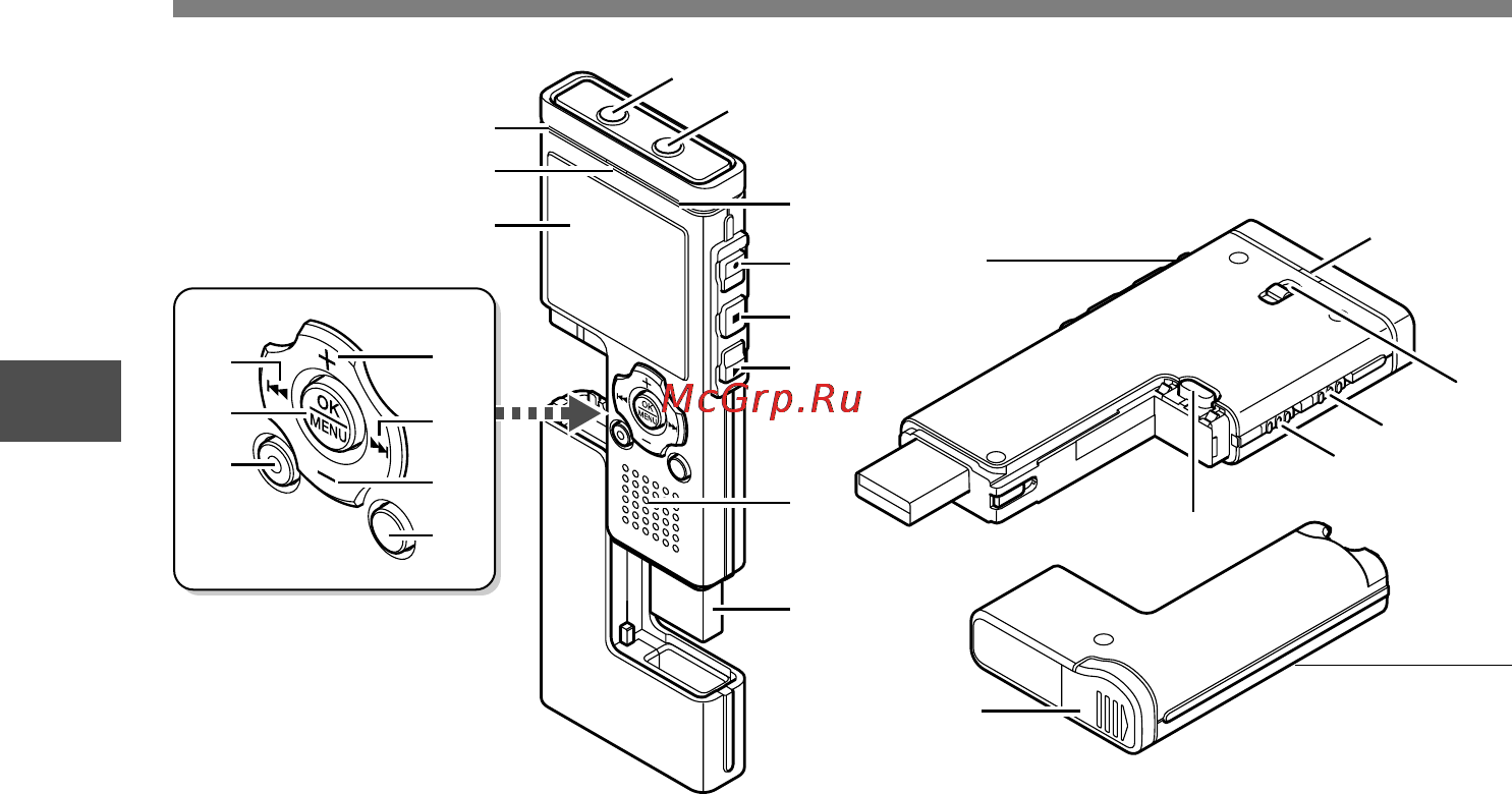 Olympus WS-311M [10/104] Названия составных частей