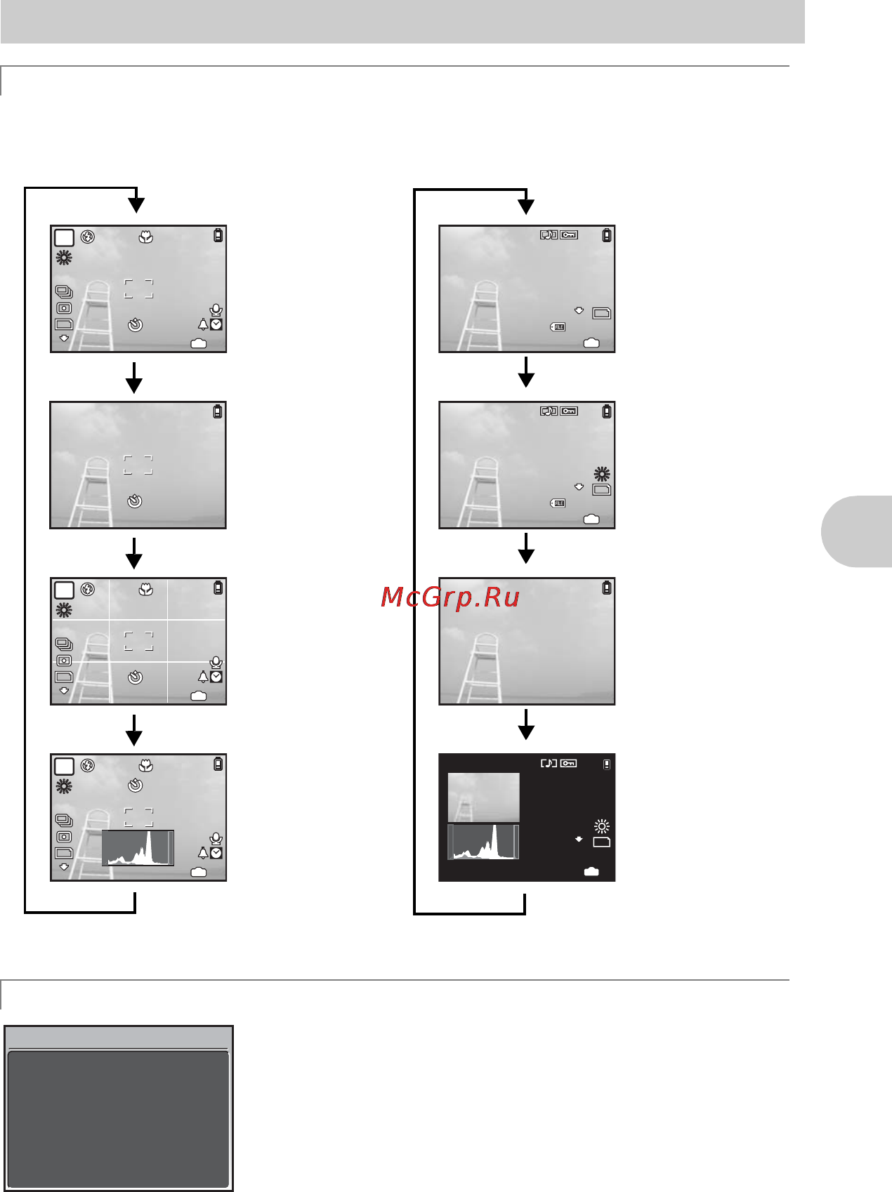 Olympus MJU 1030 SW [19/80] Смена информации на экране отображение руководства по меню включение лампы подсветки проверка времен