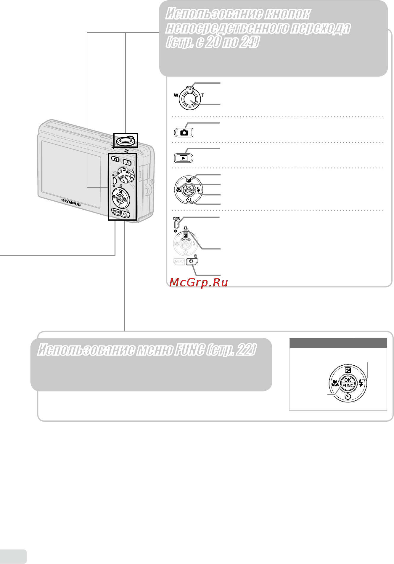 Olympus FE-370 [4/64] Использование кнопок непосредственного перехода стр с 20 по 24