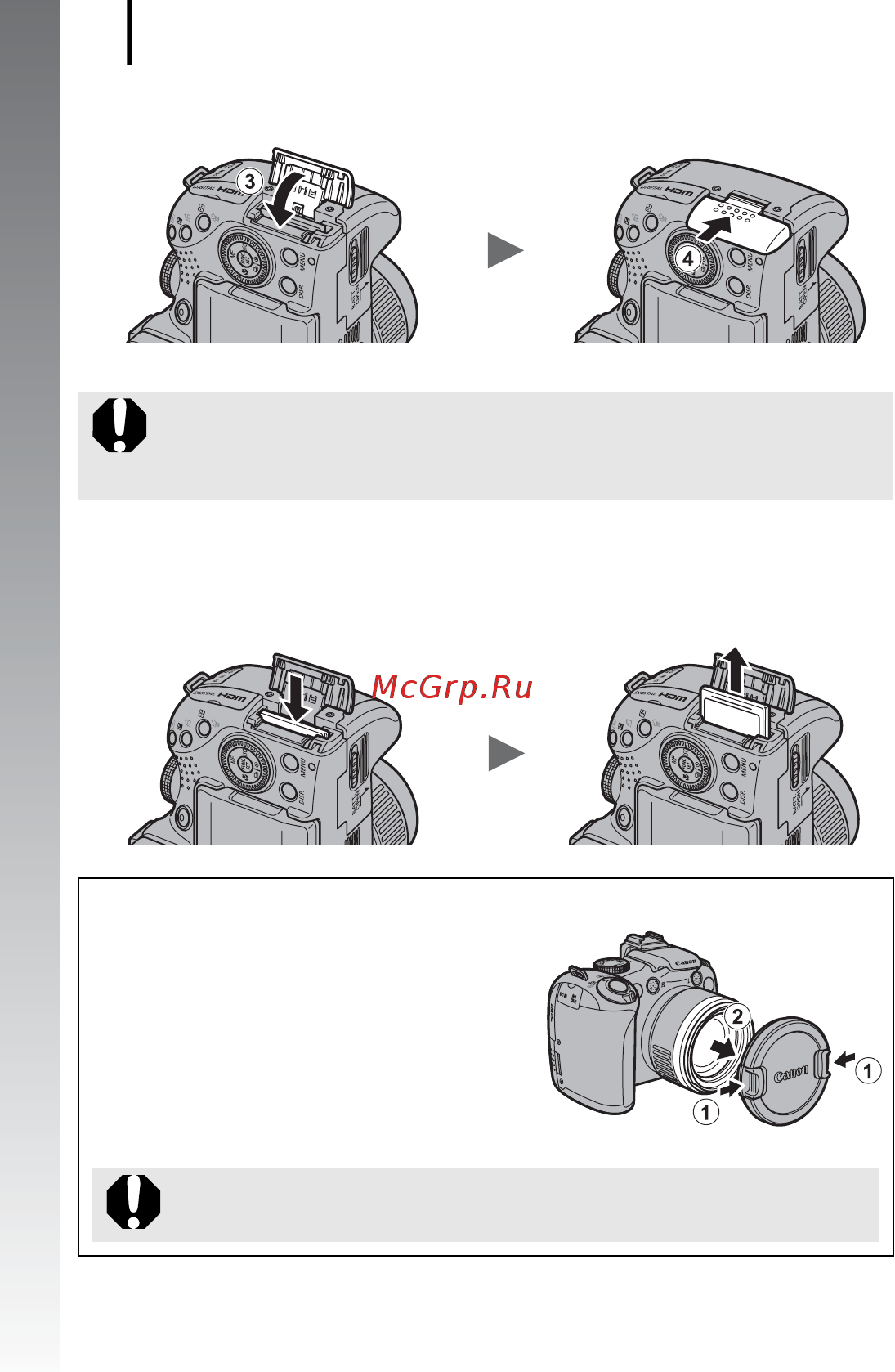 Canon POWERSHOT SX1 IS [14/304] Закройте крышку c и сдвиньте ее до фиксации со щелчком d