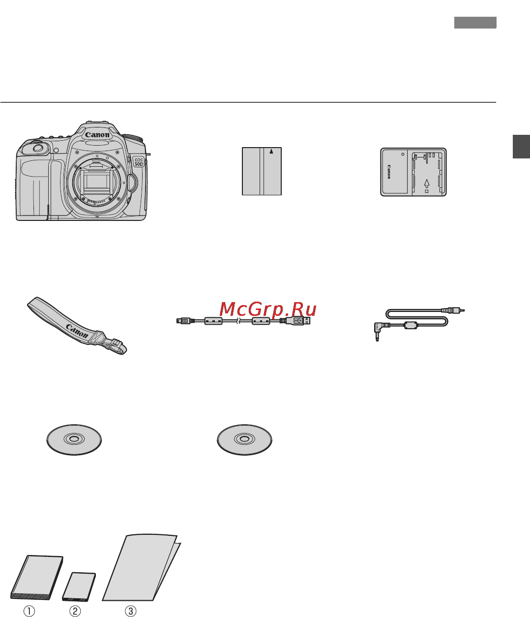 Canon EOS 50D 17-85 [3/224] В первую очередь убедитесь что в комплект поставки камеры входят все перечисленные ниже компоненты при отсутствии каких либо компонентов обращайтесь к своему дилеру