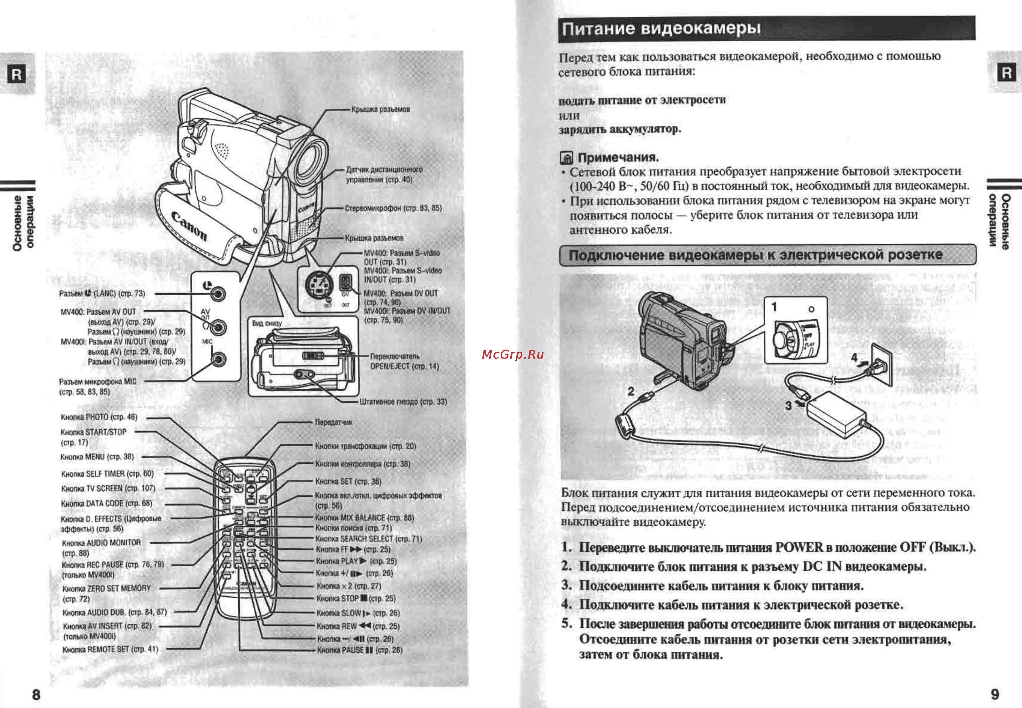 Canon MV400 [5/58] Питание видеокамеры