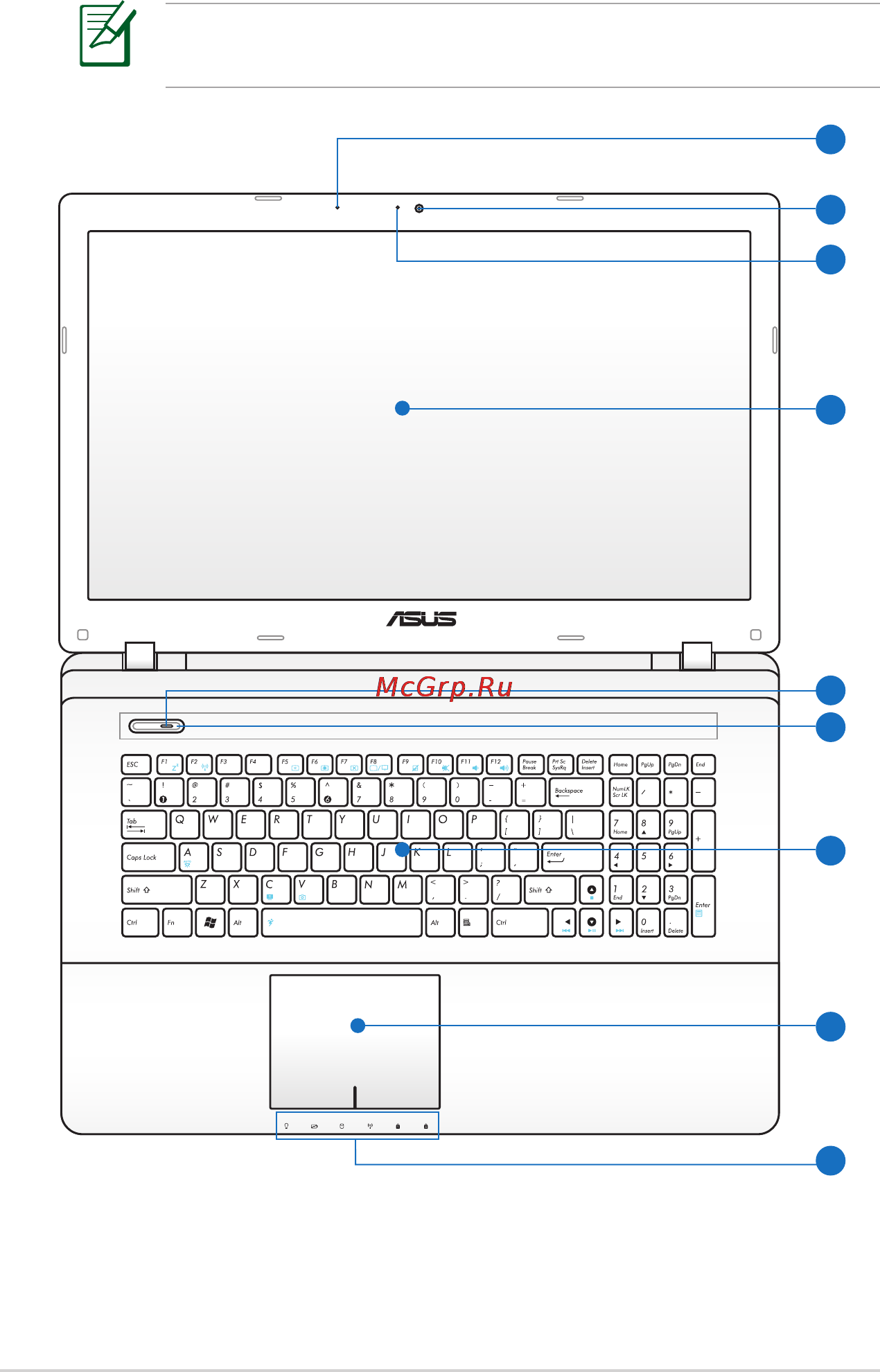 Asus K75DE-TY087H [14/116] Верхняя сторона