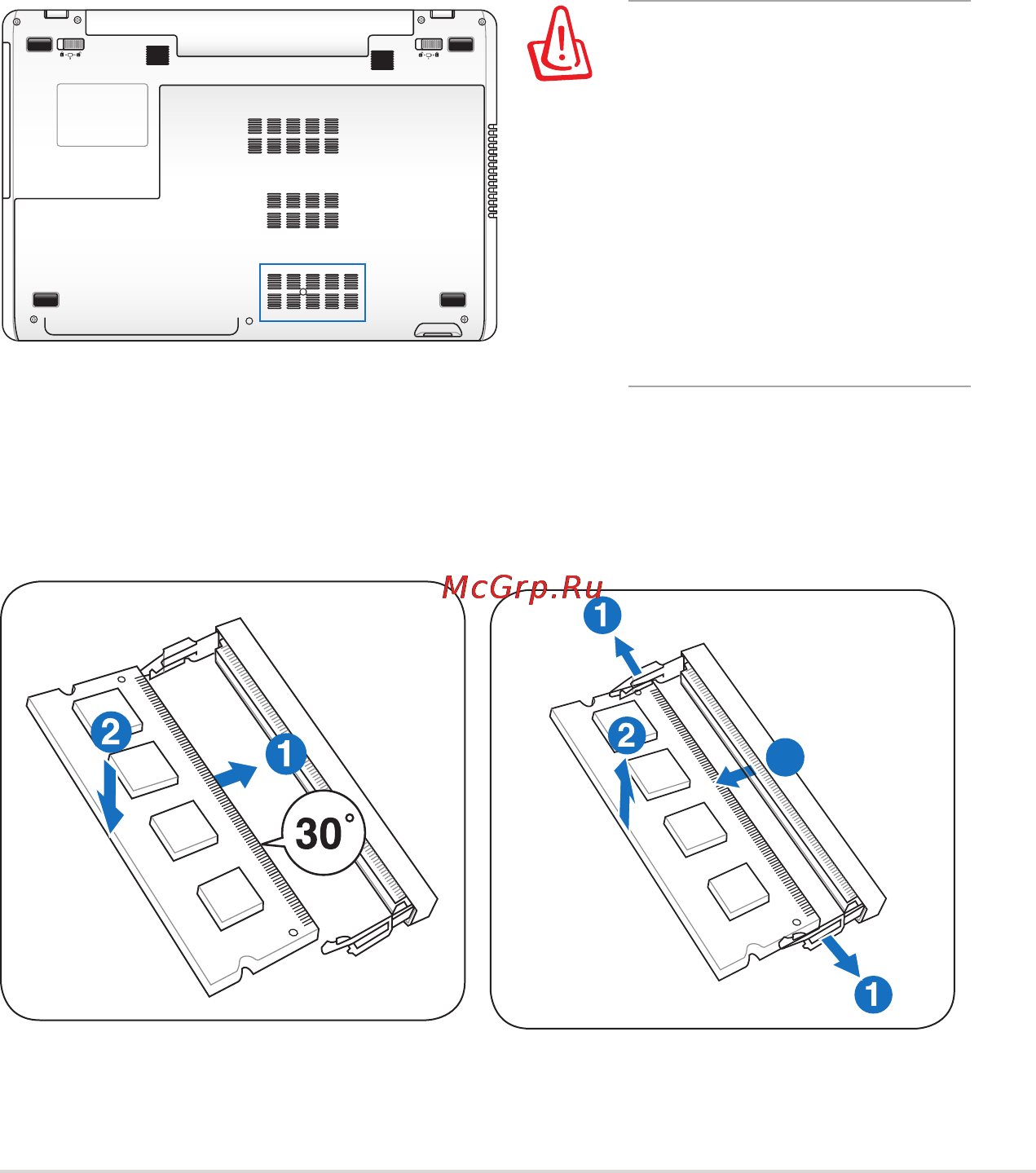 Asus K75DE-TY087H [63/116] Извлечение модуля памяти установка модуля памяти