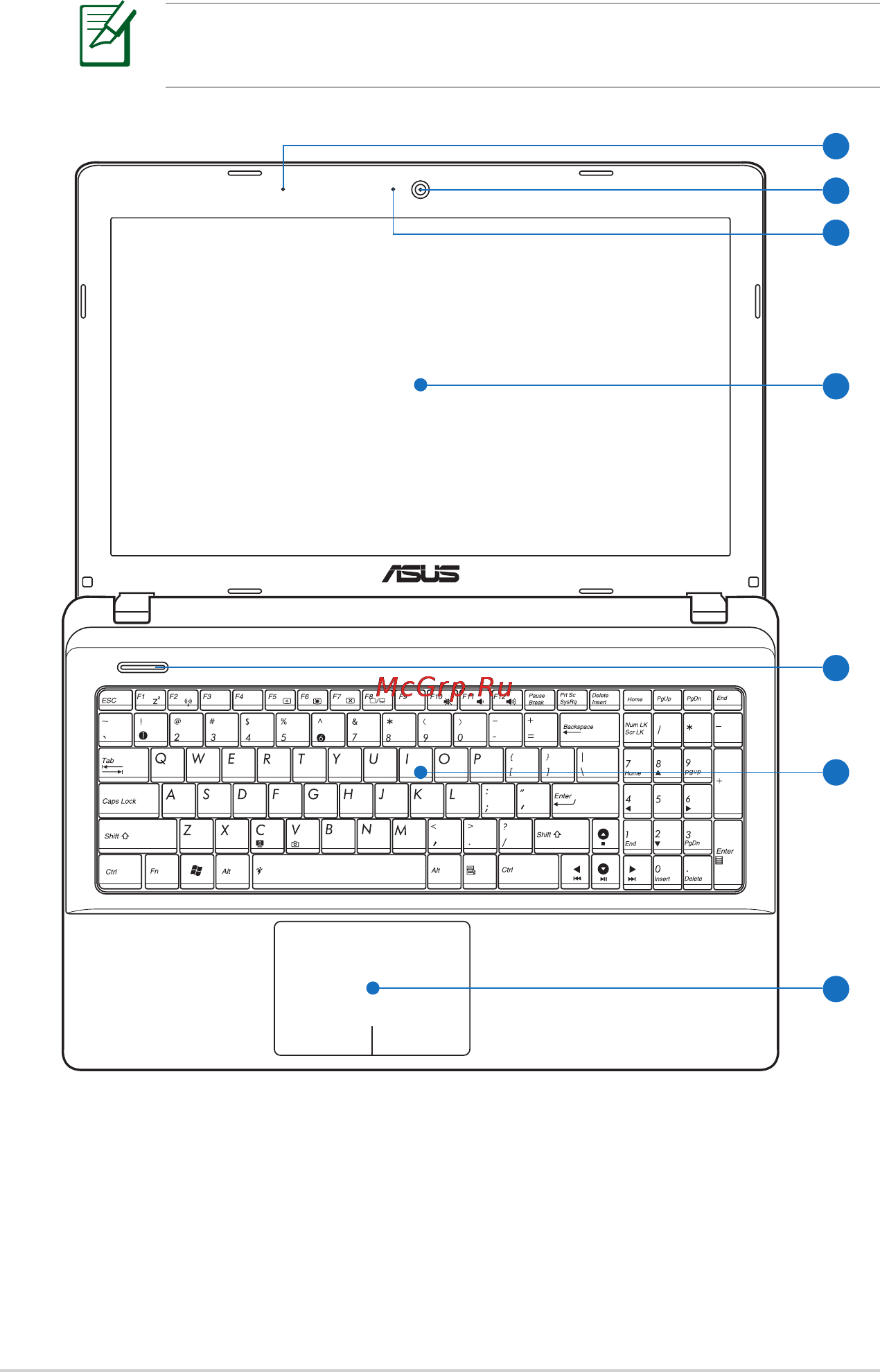 Asus X75VC-TY013H [14/116] Верхняя сторона