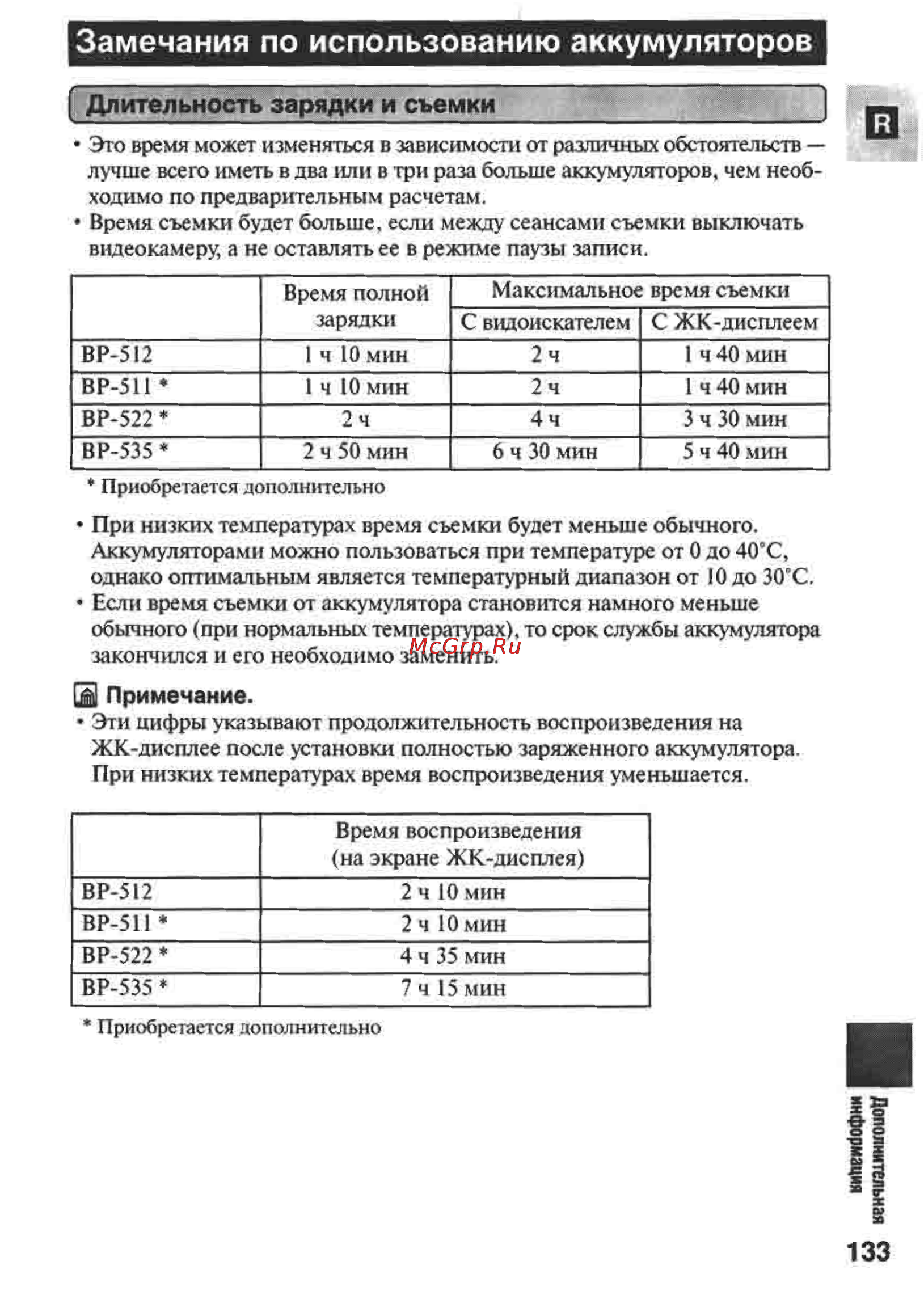 Canon MVX1 [133/161] Замечания по использованию аккумуляторов