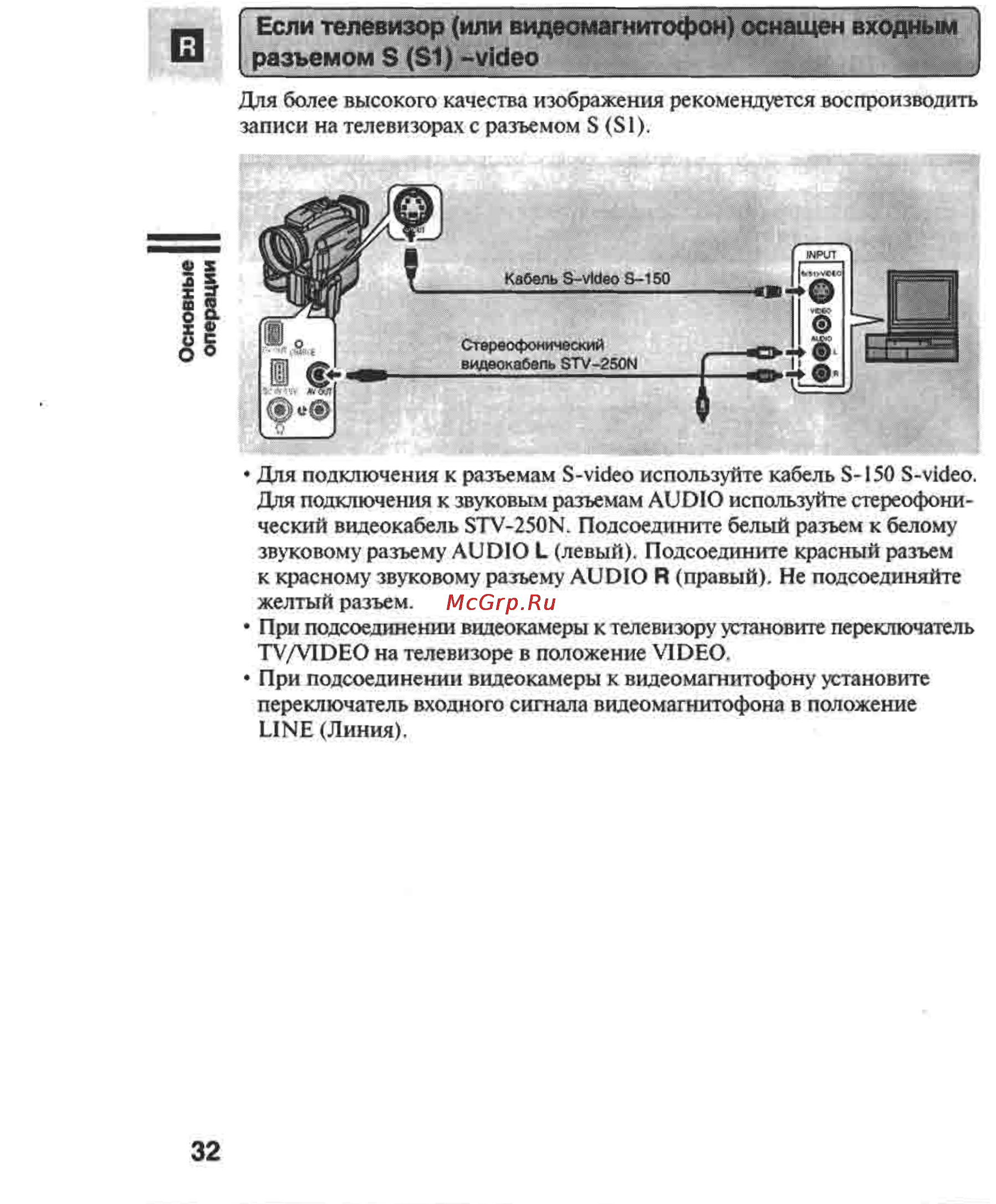 Canon MVX1 [32/161] Если телевизор или видеомагнитофон оснащен входным разъемом s si video