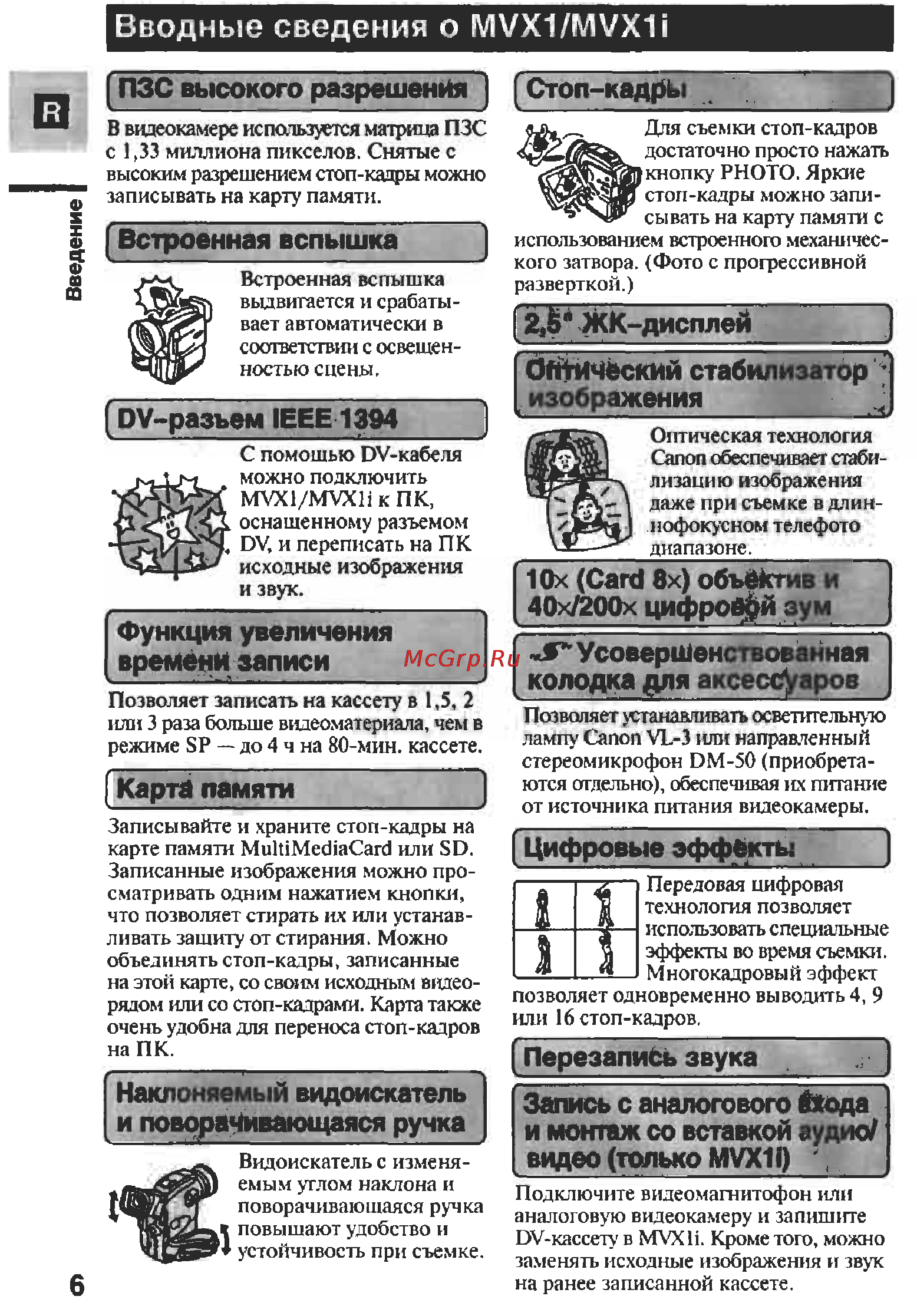 Canon MVX1 [6/161] Вводные сведения о mvx1 mvx1i