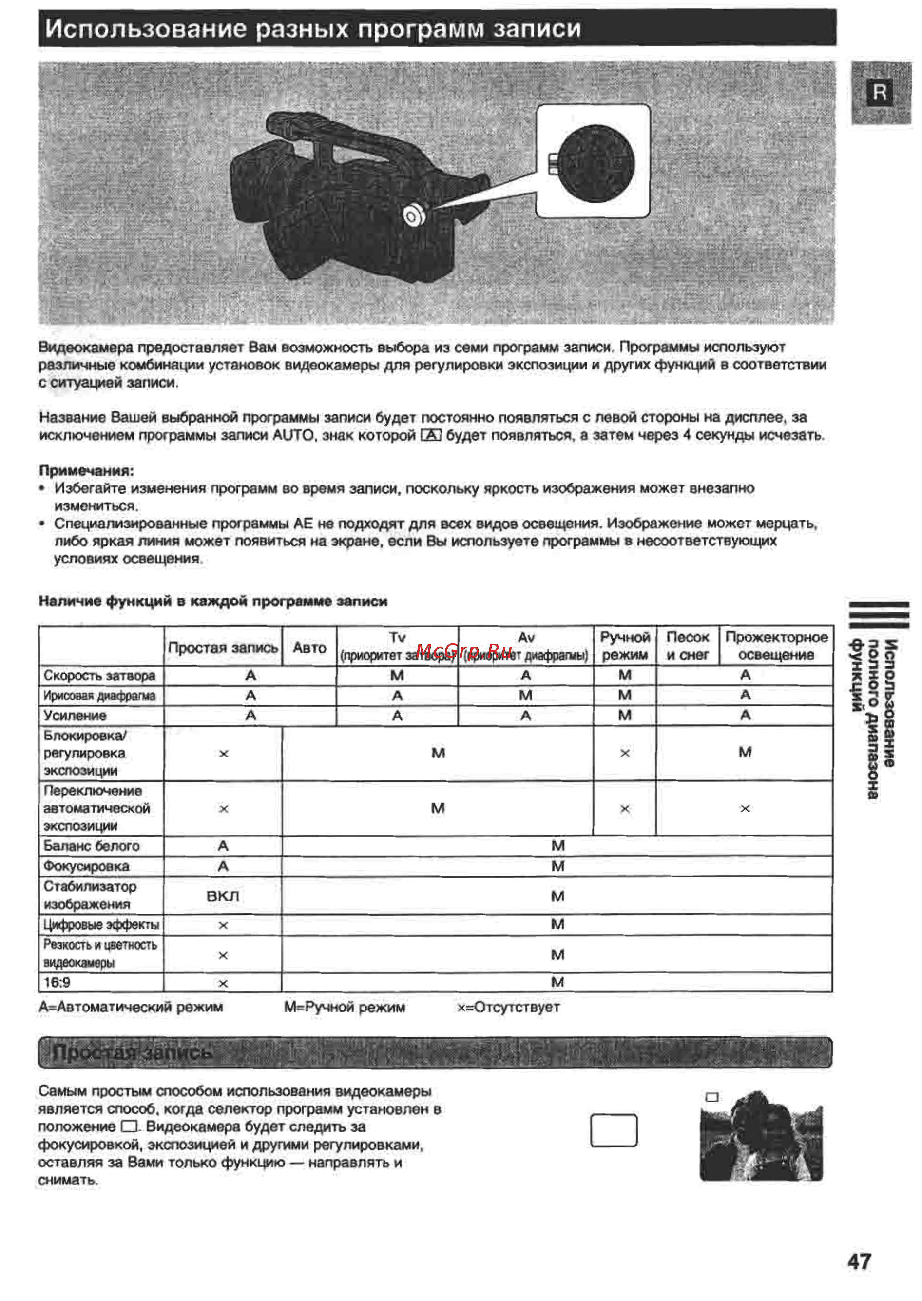 Canon XM1 [47/98] Использование разных программ записи