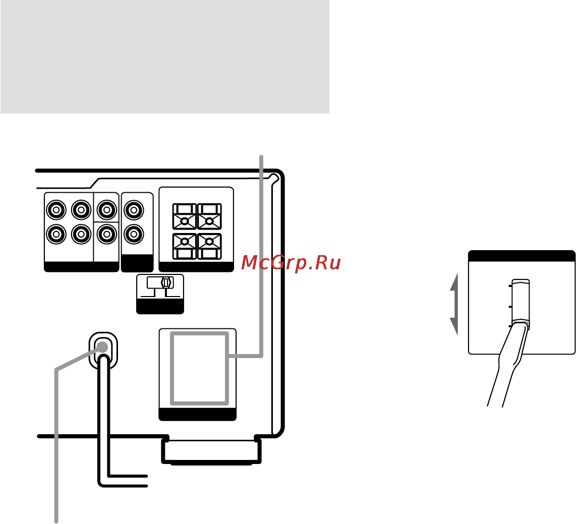 Sony STR-DB1080 [20/72] Если ваш ресивер оснащен селектором напряжения на задней панели то надо убедиться что селектор поставлен в положение соответствующее сетевому напряжению вашего района если селектор поставлен неправильно то нужно переставить селектор в правильное положение прежде чем подключить силовой шнур в розетку электросети