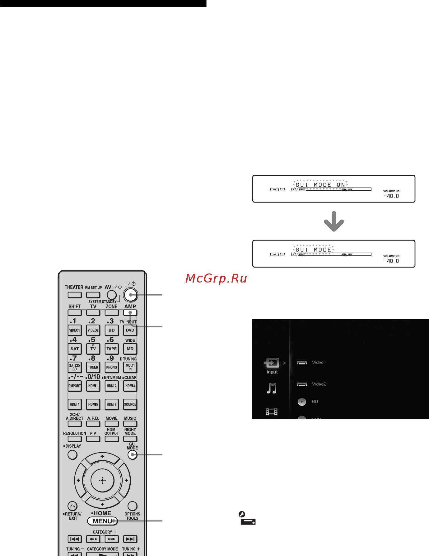 Sony STR-DA5400ES [50/182] Отображение меню gui на экране телевизора