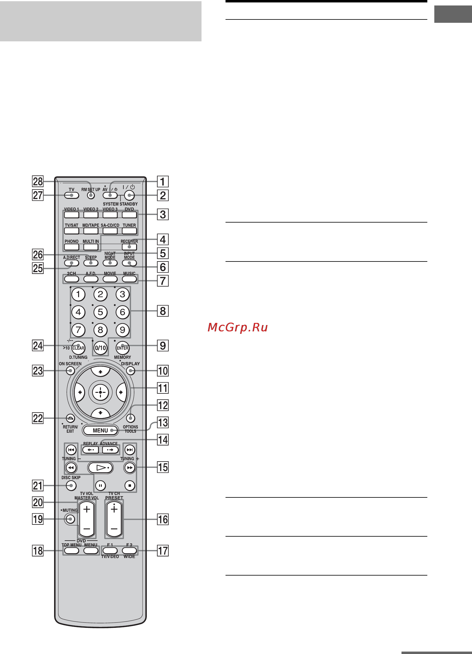 Sony STR-DA1200ES [15/131] Пульт дистанционного управления