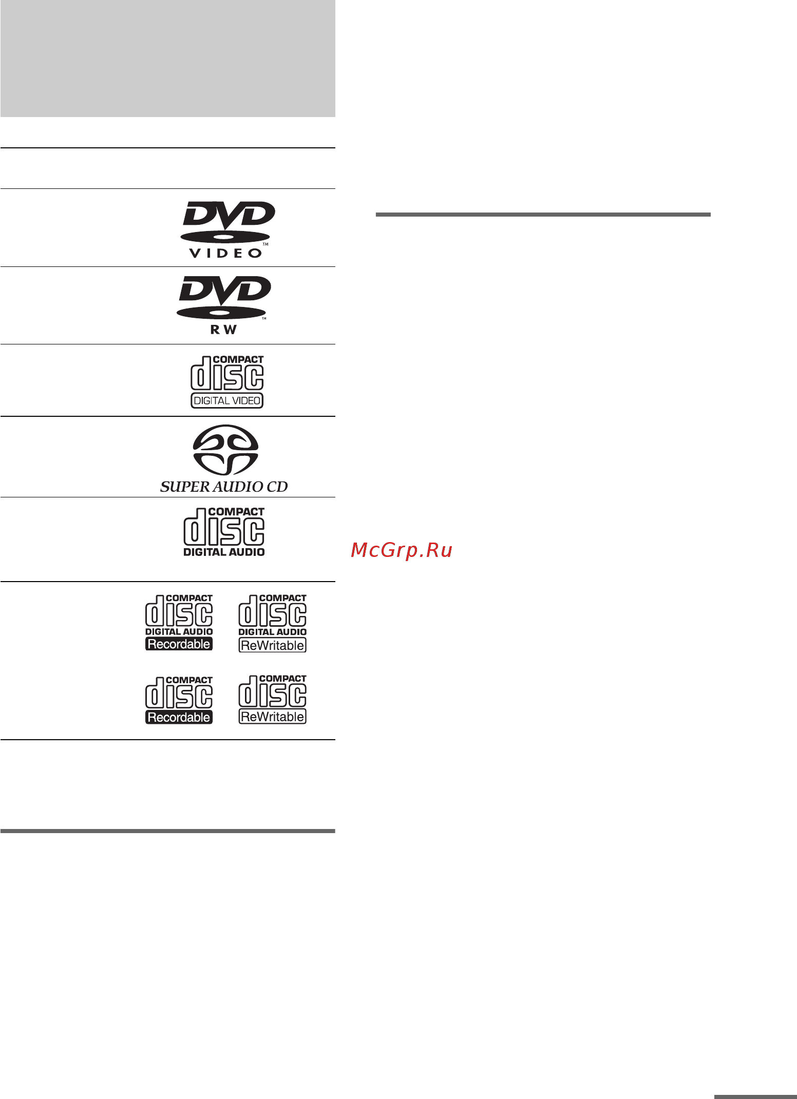 Sony DAV-DZ300 [7/116] Ï²èìå àíèå îòíîñèòåëüíî äèñêîâ cd dvd