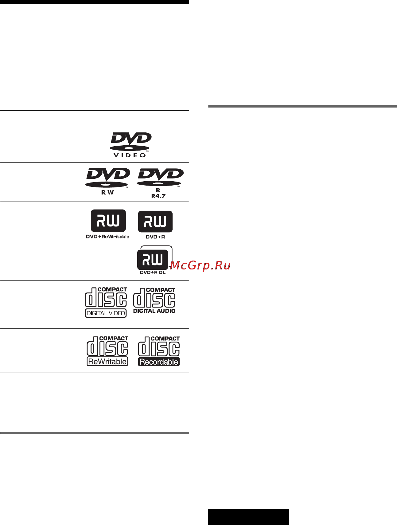 Sony DVP-FX850 [8/52] На данном проигрывателе можно воспроизводить следующие диски