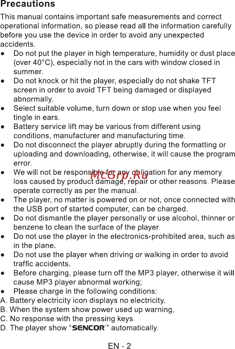 Sencor SFP 5670 GN [3/32] Precautions