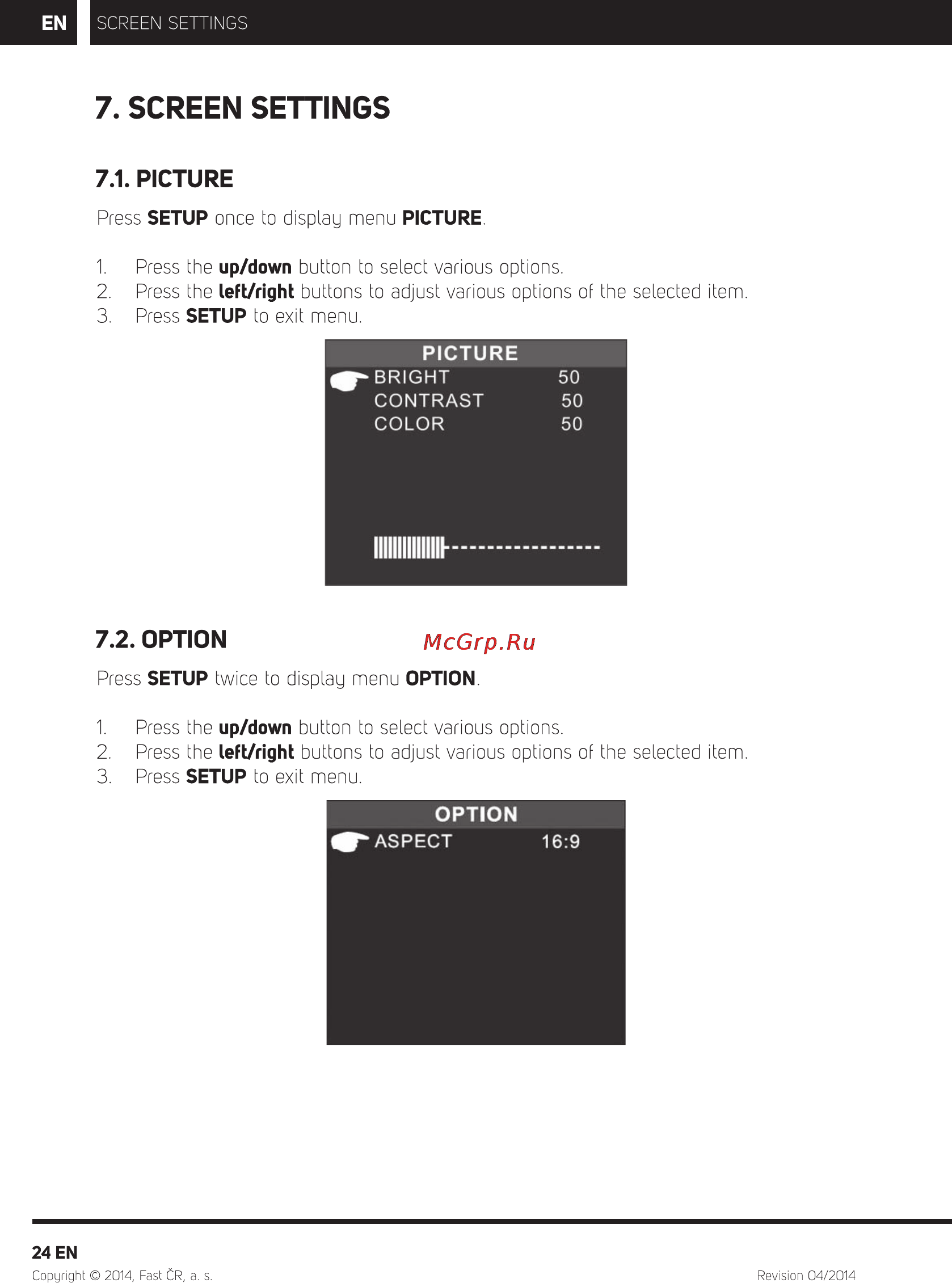 Sencor SPV 6714M4 [25/32] Screen settings