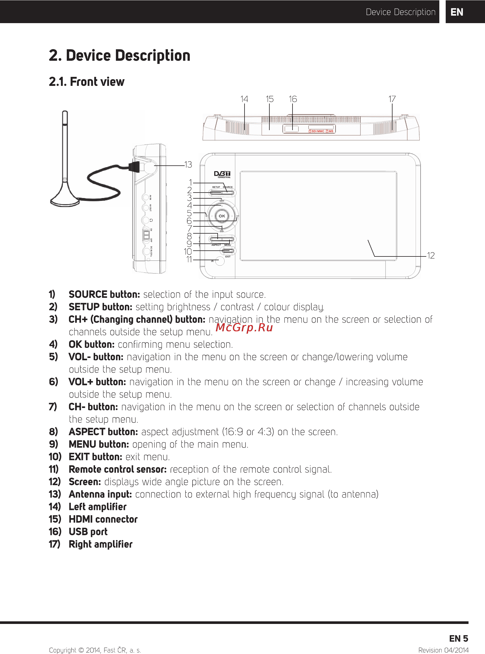 Sencor SPV 6714M4 [6/32] Device description