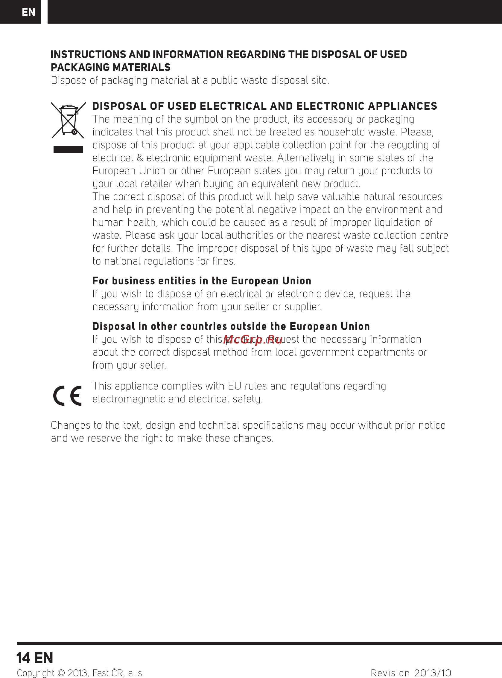 Sencor SCT 4055MR [16/20] Instructions and information regarding the disposal of used packaging materials