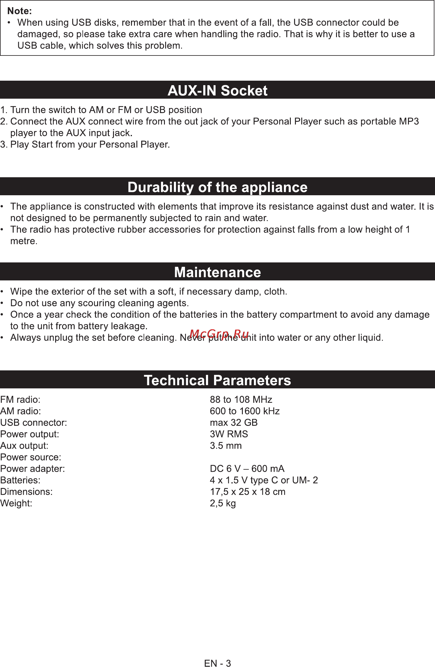 Sencor SRD 250 [4/5] Technical parameters