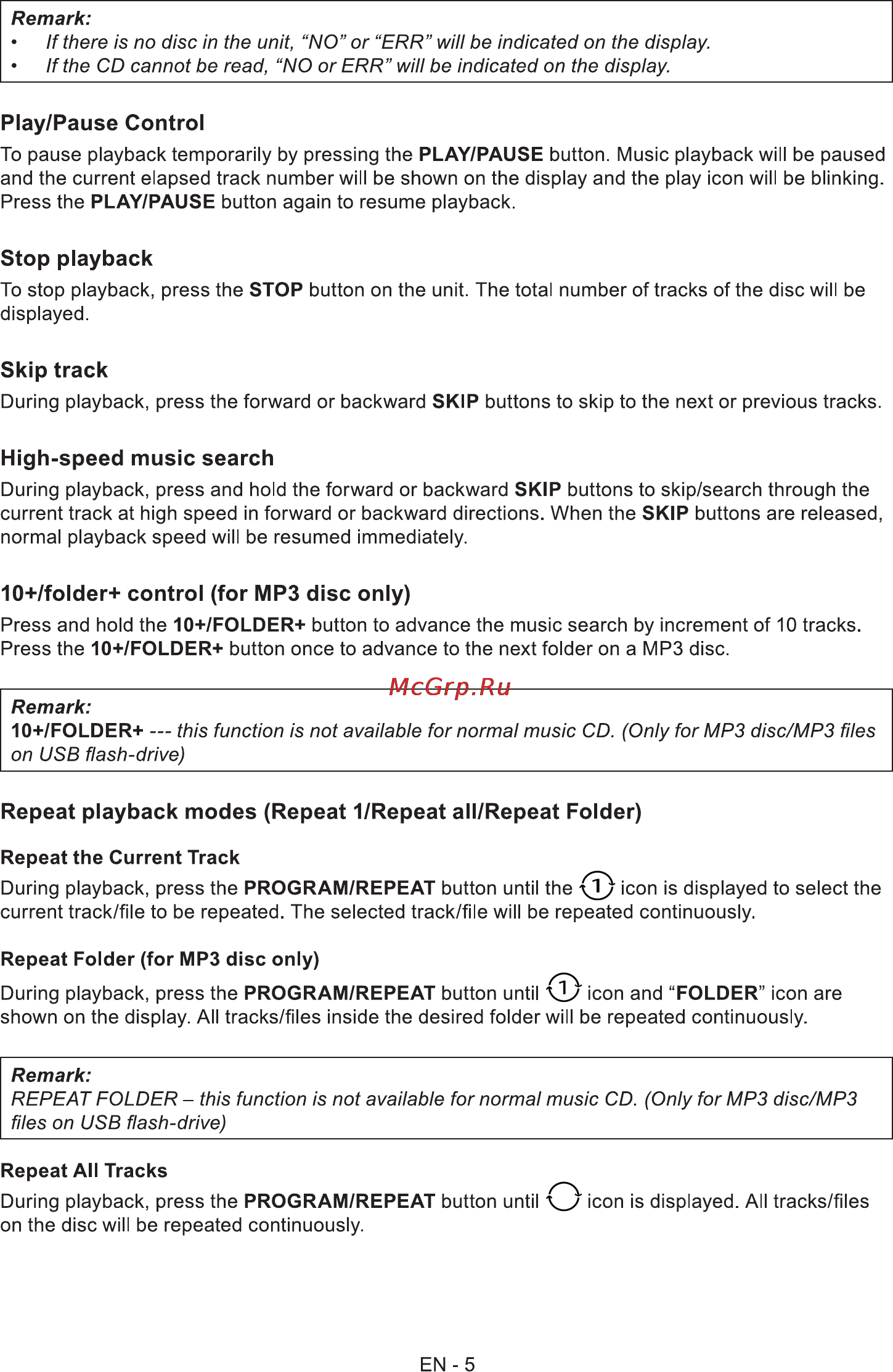 Sencor SPT 300 [6/11] Folder control for mp3 disc only