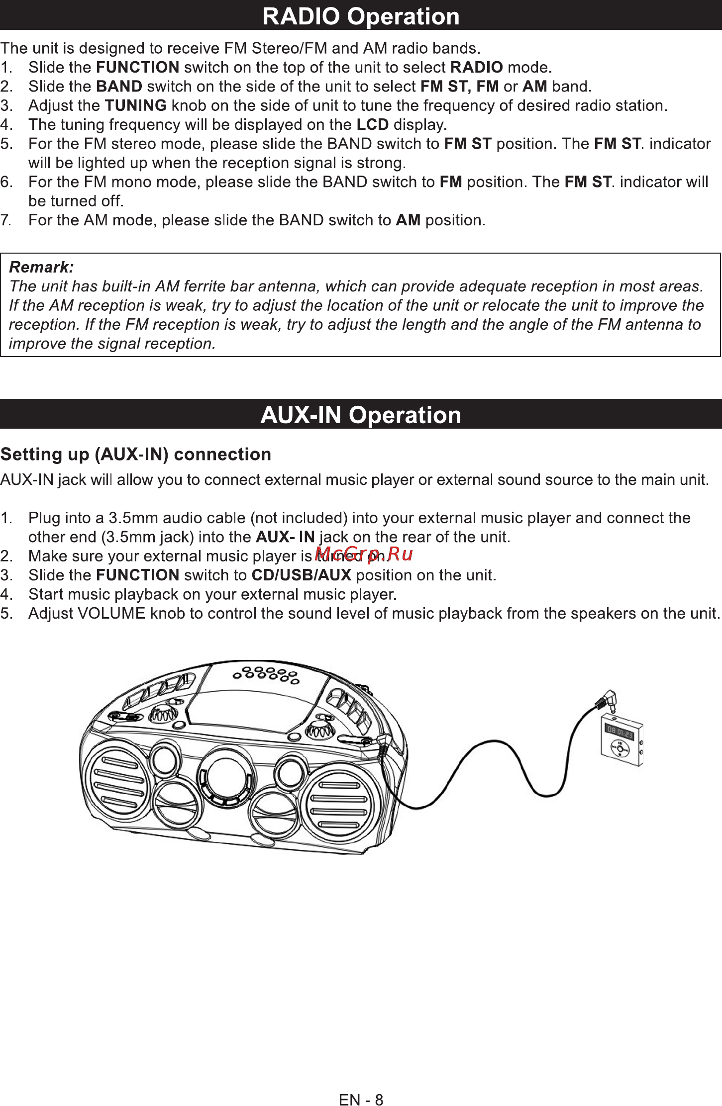 Sencor SPT 300 [9/11] Aux in operation
