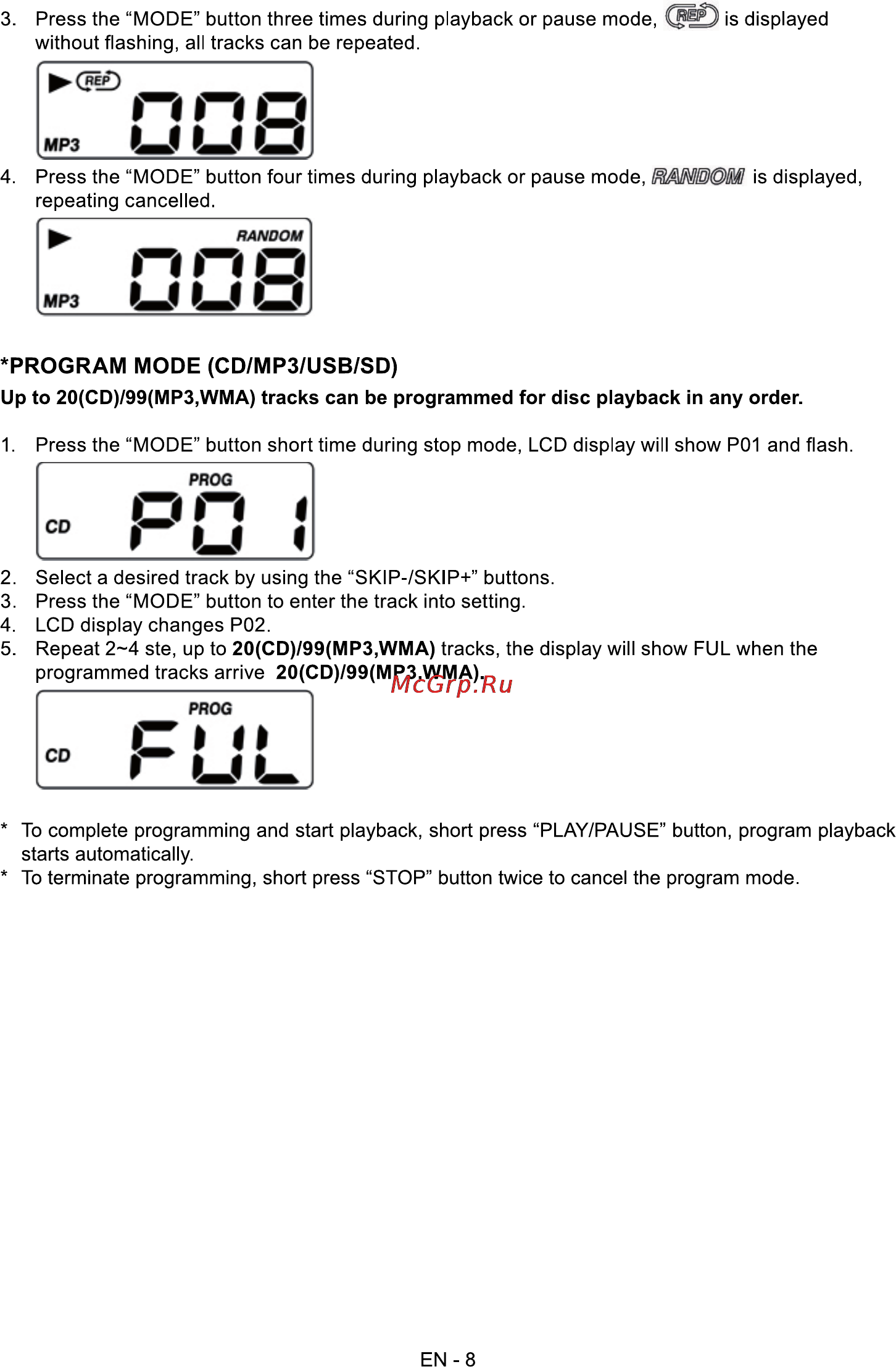 Sencor SPT 228 BO [10/14] Program mode cd mp3 usb sd