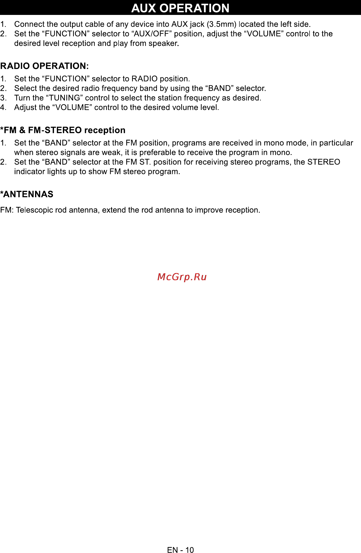 Sencor SPT 228 BO [12/14] Aux operation