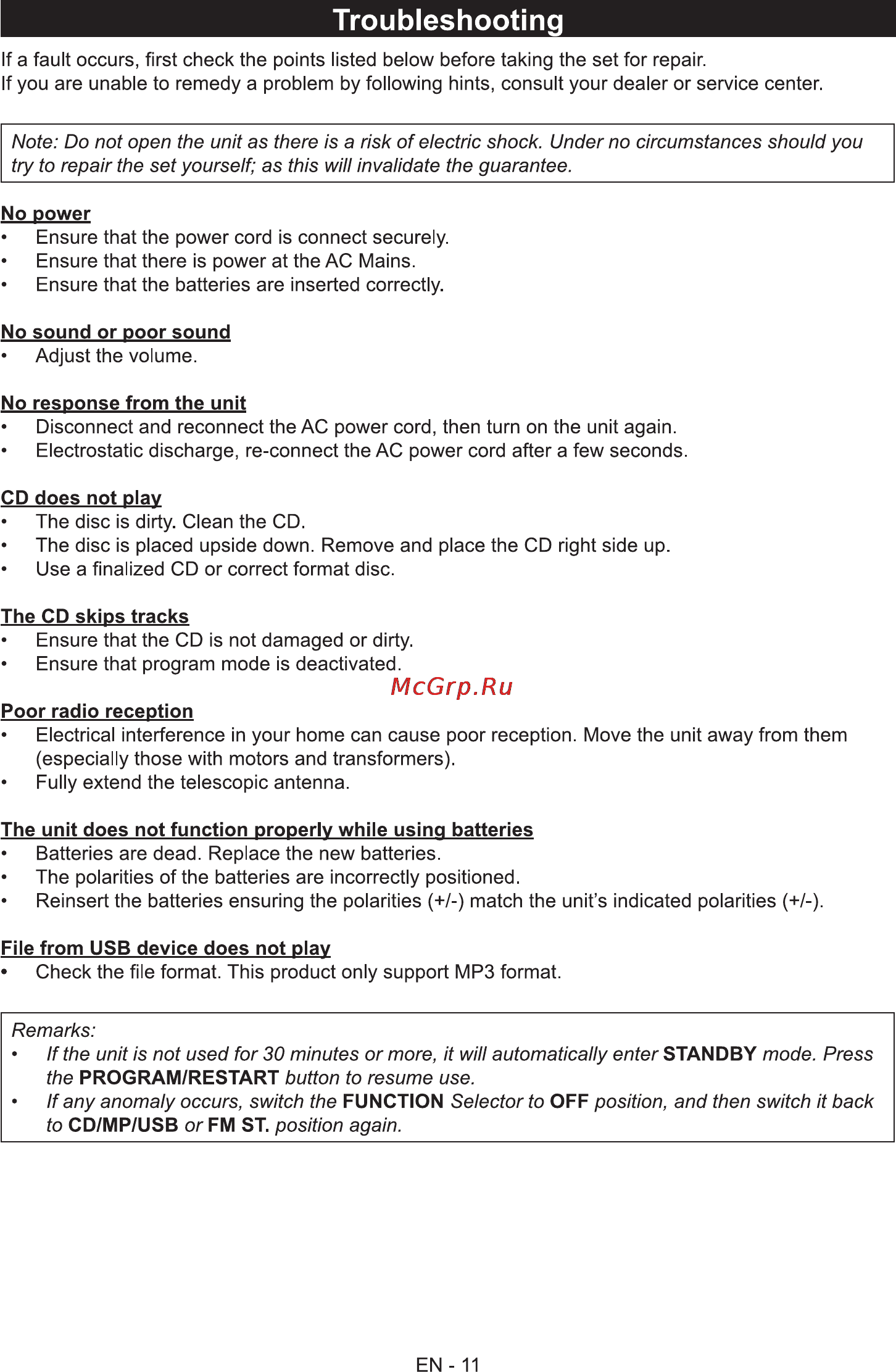 Sencor SPT 227 S [13/16] Troubleshootin g