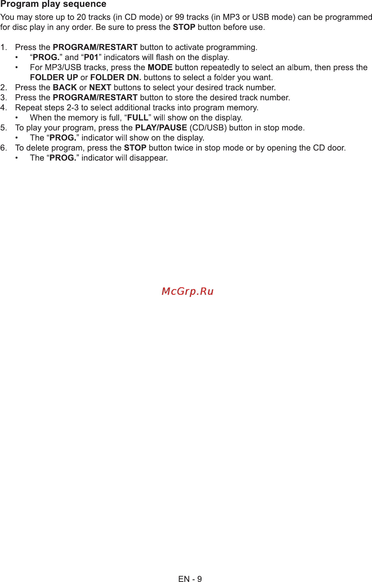 Sencor SPT 227 B [11/16] Program play sequence