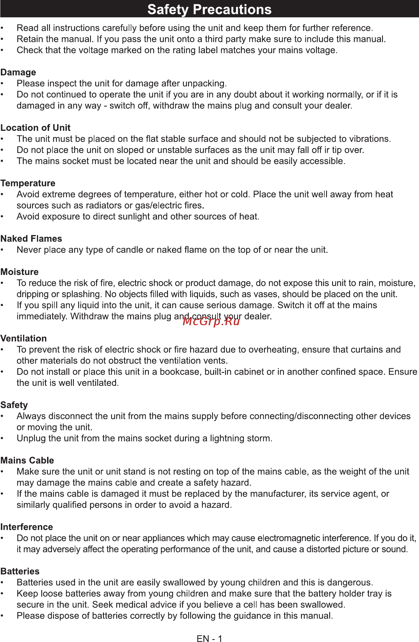 Sencor SPT 227 B [3/16] Safety precautions