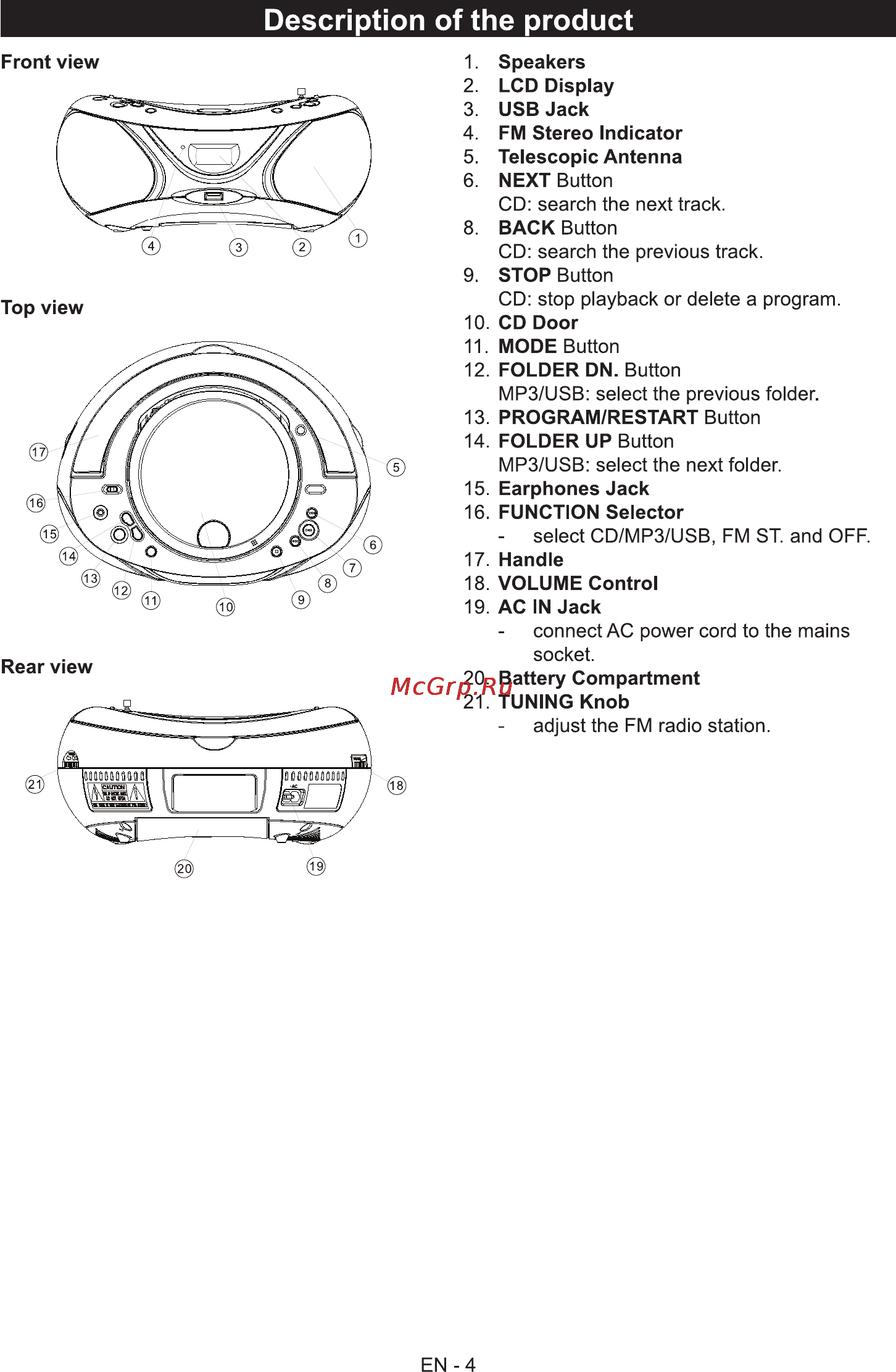 Sencor SPT 227 B [6/16] Description of the product