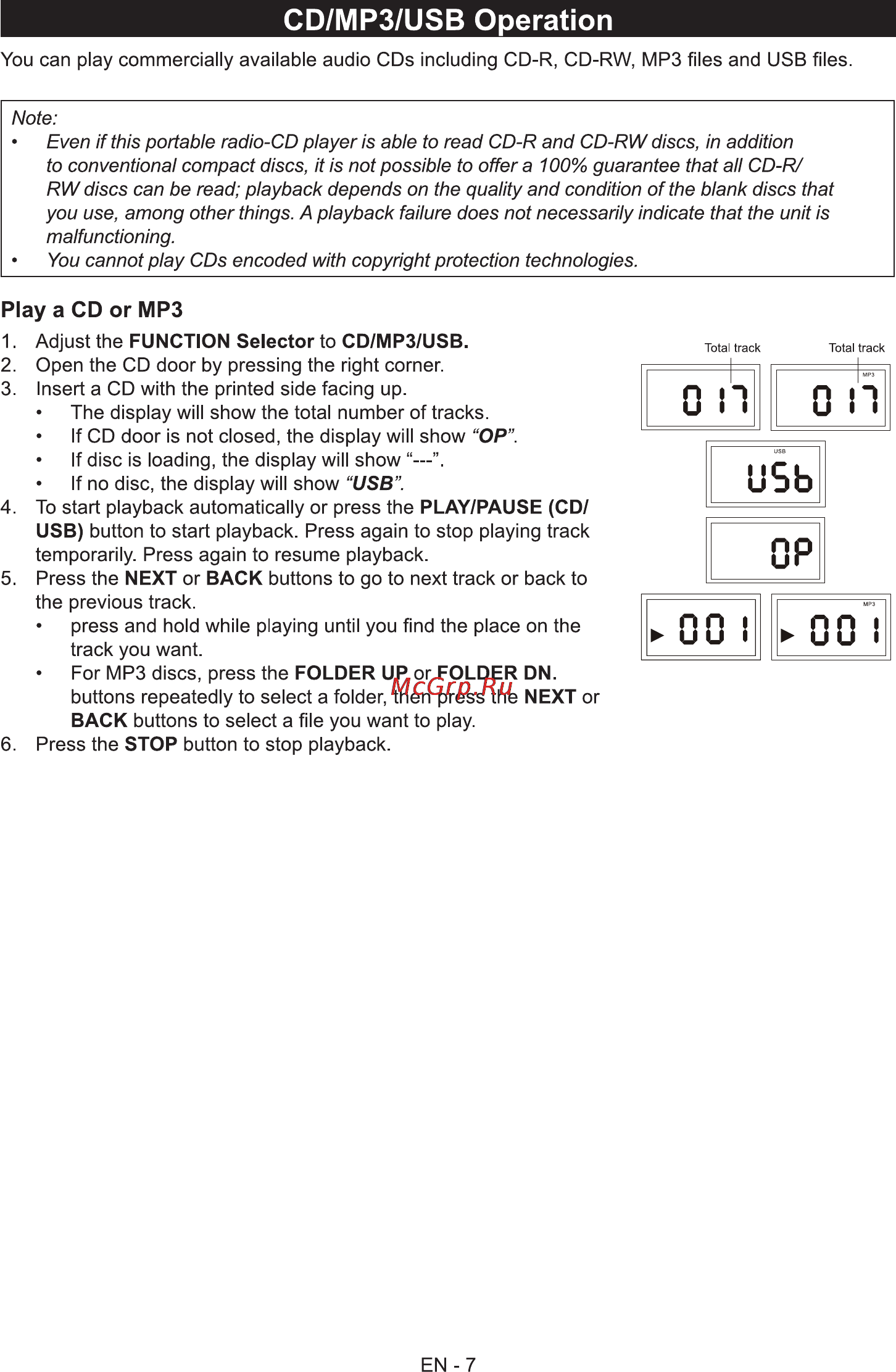 Sencor SPT 227 B [9/16] Cd mp3 usb operation