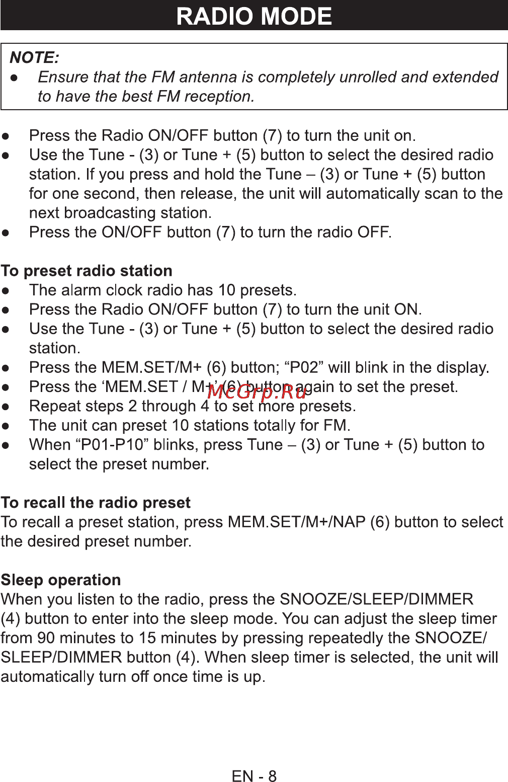 Sencor SRC 340 [10/14] Radio mode